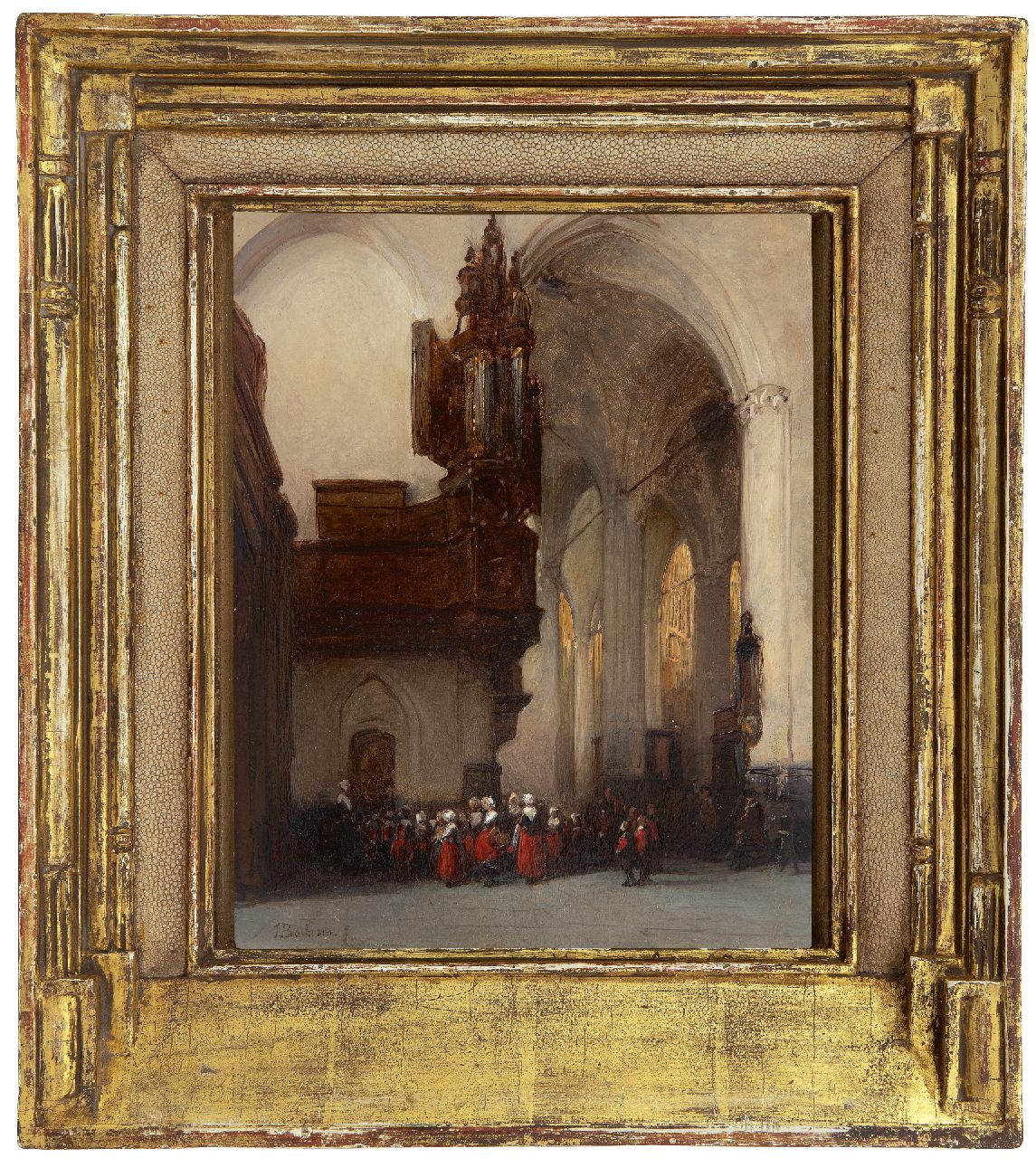 Bosboom J. | Johannes Bosboom, Wezen van het Burgerweeshuis in de Nieuwe Kerk te Amsterdam, olieverf op paneel 29,2 x 21,3 cm, gesigneerd linksonder Bosboom J. | Johannes Bosboom, Wezen van het Burgerweeshuis in de Nieuwe Kerk te Amsterdam, olieverf op paneel 29,2 x 21,3 cm, gesigneerd linksonder