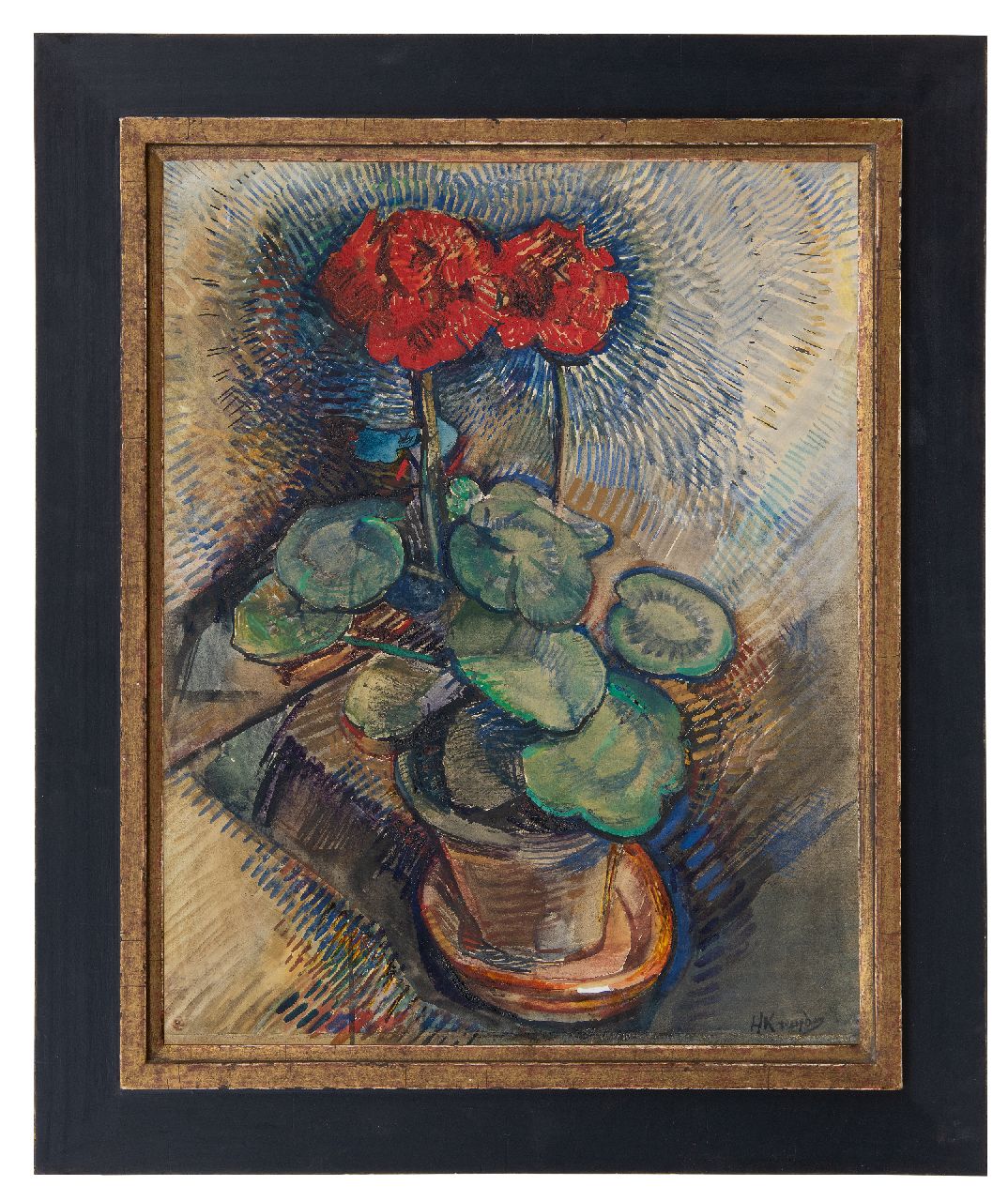 Kruyder H.J. | 'Herman' Justus Kruyder | Aquarellen en tekeningen te koop aangeboden | Rode geranium, gouache op papier 64,6 x 49,9 cm, gesigneerd rechtsonder Kruyder H.J. | 'Herman' Justus Kruyder | Aquarellen en tekeningen te koop aangeboden | Rode geranium, gouache op papier 64,6 x 49,9 cm, gesigneerd rechtsonder