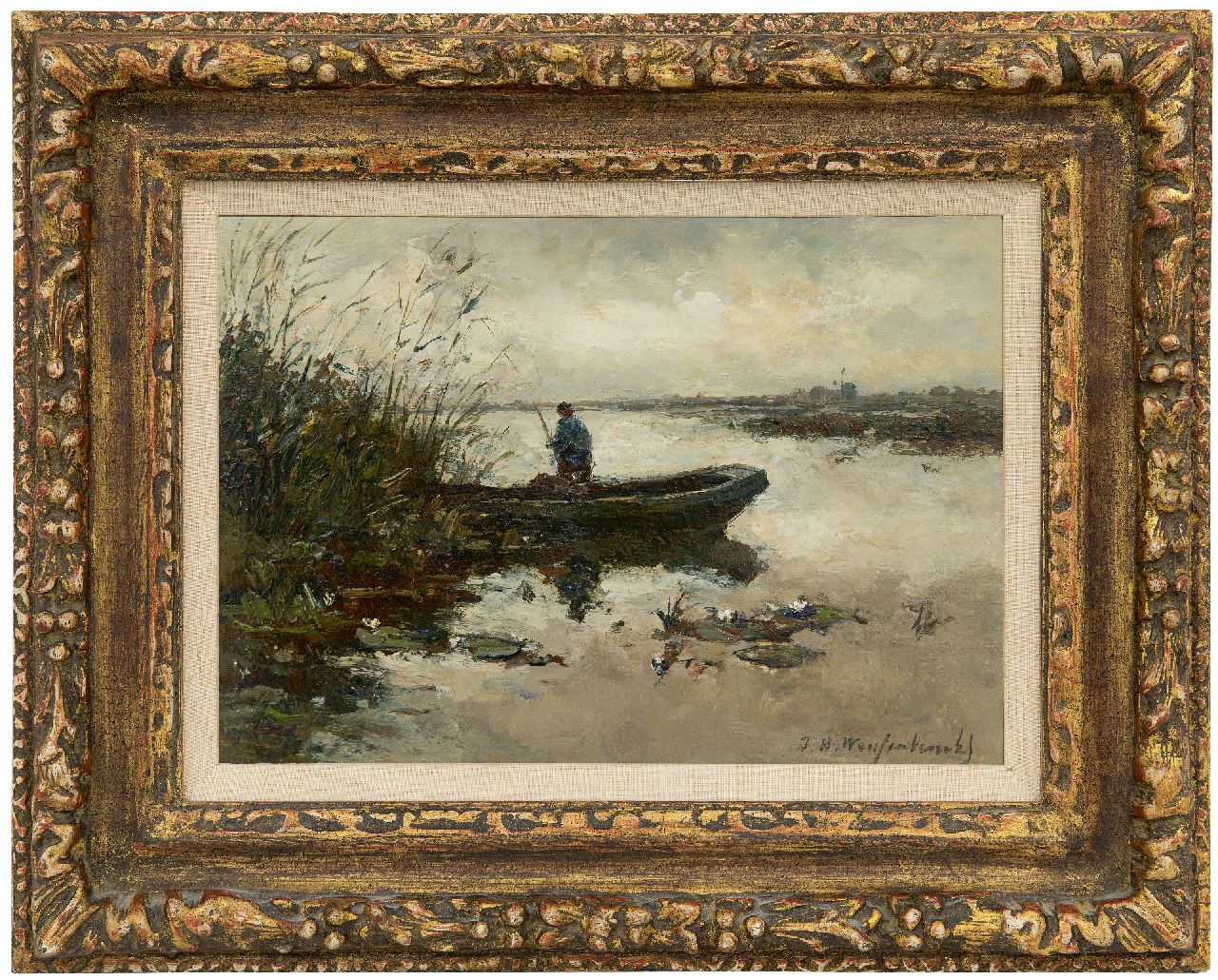 Weissenbruch H.J. | Hendrik Johannes 'J.H.' Weissenbruch, Visser in een poldervaart, olieverf op paneel 20,2 x 28,3 cm, gesigneerd rechtsonder en te dateren ca. 1890-1895. Weissenbruch H.J. | Hendrik Johannes 'J.H.' Weissenbruch, Visser in een poldervaart, olieverf op paneel 20,2 x 28,3 cm, gesigneerd rechtsonder en te dateren ca. 1890-1895.