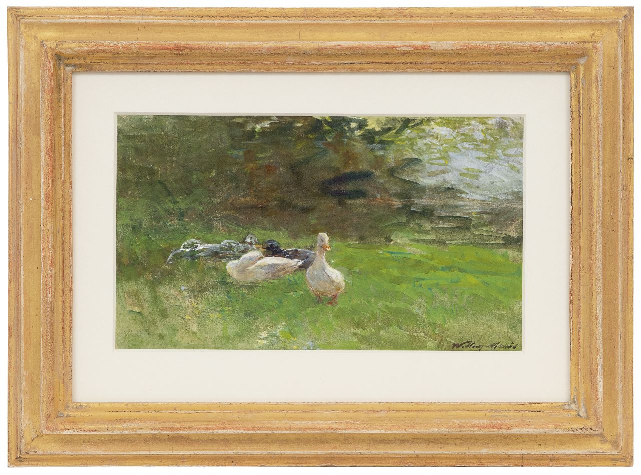 Maris W. | Willem Maris | Aquarellen en tekeningen te koop aangeboden | Eenden in het gras, aquarel op papier 16,4 x 28,4 cm, gesigneerd rechtsonder en te dateren ca. 1880-1890 Maris W. | Willem Maris | Aquarellen en tekeningen te koop aangeboden | Eenden in het gras, aquarel op papier 16,4 x 28,4 cm, gesigneerd rechtsonder en te dateren ca. 1880-1890