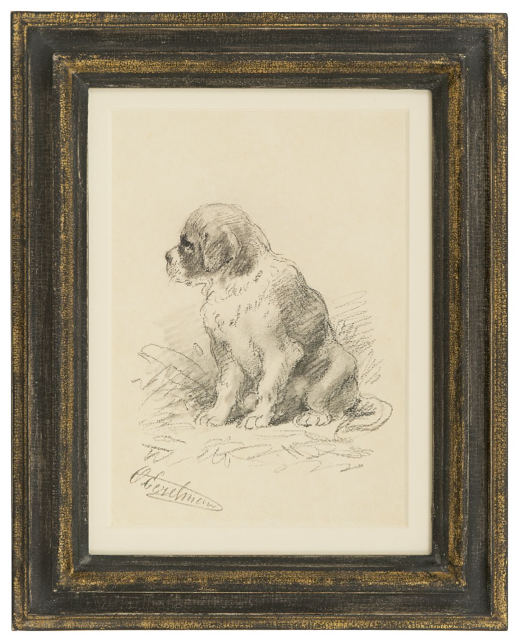 Eerelman O.  | Otto Eerelman, Sint-Bernard pup, zwart krijt en aquarel op papier 24,8 x 17,7 cm, gesigneerd linksonder