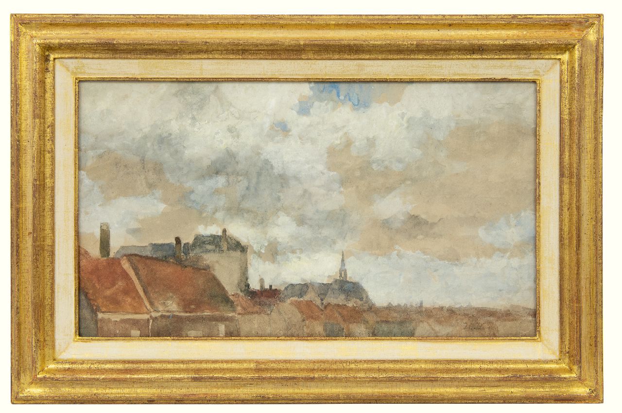 Weissenbruch H.J.  | Hendrik Johannes 'J.H.' Weissenbruch | Aquarellen en tekeningen te koop aangeboden | Uitzicht over daken, aquarel op papier 32,2 x 57,5 cm, gesigneerd rechtsonder met initialen