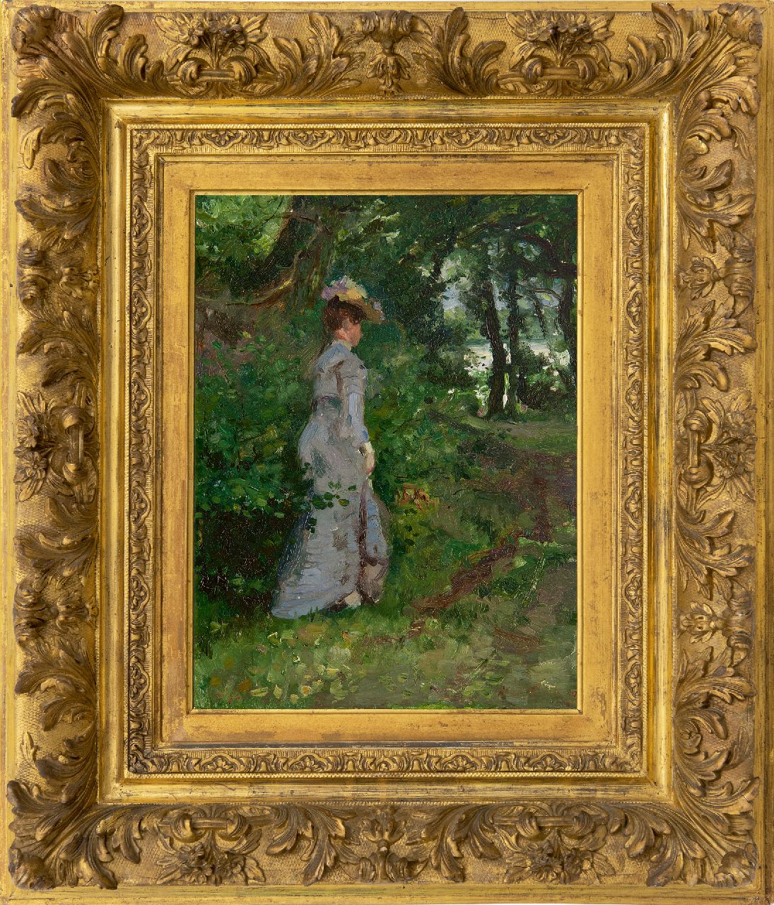 Roelofs O.W.A. | Otto Willem Albertus 'Albert' Roelofs | Schilderijen te koop aangeboden | De wandeling, olieverf op paneel 40,1 x 30,7 cm, gesigneerd rechtsonder (met resten) en verso op etiket en te dateren ca. 1900-1905 Roelofs O.W.A. | Otto Willem Albertus 'Albert' Roelofs | Schilderijen te koop aangeboden | De wandeling, olieverf op paneel 40,1 x 30,7 cm, gesigneerd rechtsonder (met resten) en verso op etiket en te dateren ca. 1900-1905