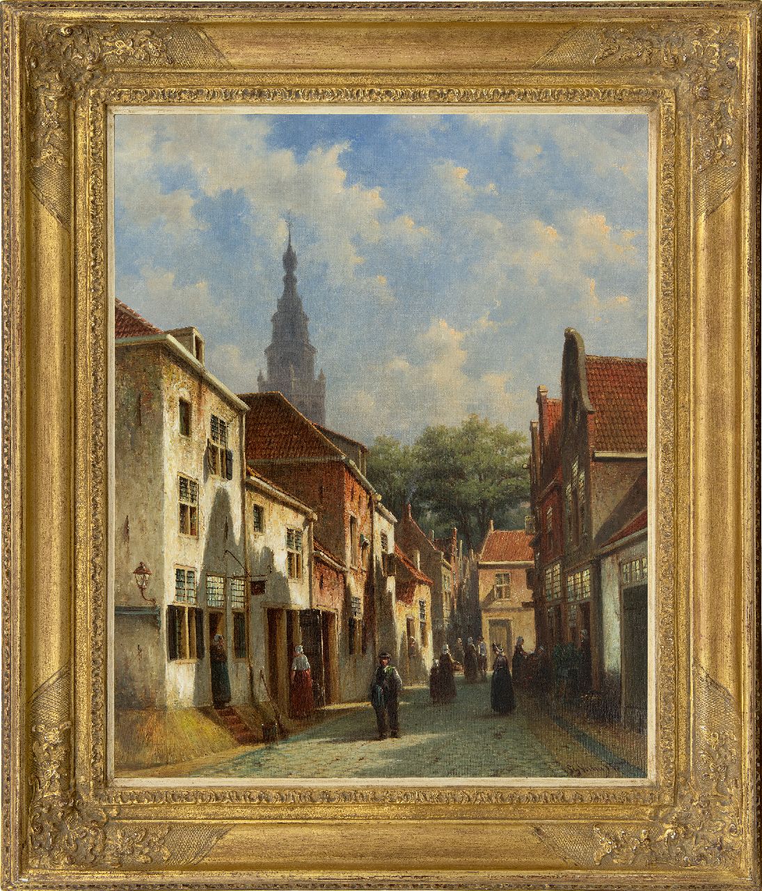 Vertin P.G.  | Petrus Gerardus Vertin | Schilderijen te koop aangeboden | Stadsgezicht met de Haagse Sint-Jacobskerk, gezien vanuit het Westeinde, Den Haag, olieverf op doek 63,2 x 50,5 cm, gesigneerd rechtsonder en gedateerd '73