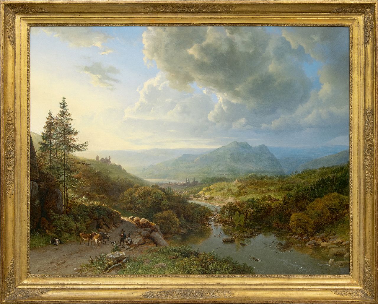 Koekkoek B.C.  | Barend Cornelis Koekkoek | Schilderijen te koop aangeboden | Figuren en vee in een berglandschap, olieverf op doek 101,0 x 128,8 cm, gesigneerd linksonder 'B.C. Koekkoek' en 'PG v O' en te dateren ca. 1832