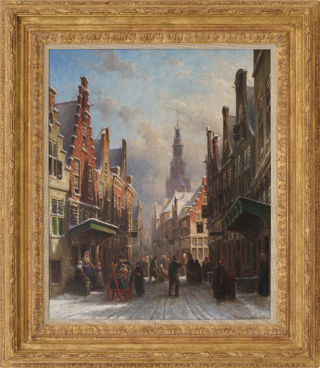 Vertin P.G. | Petrus Gerardus Vertin, Besneeuwd stadsgezicht met figuren, olieverf op paneel 61,2 x 50,2 cm, gesigneerd rechtsonder en gedateerd '77 Vertin P.G. | Petrus Gerardus Vertin, Besneeuwd stadsgezicht met figuren, olieverf op paneel 61,2 x 50,2 cm, gesigneerd rechtsonder en gedateerd '77