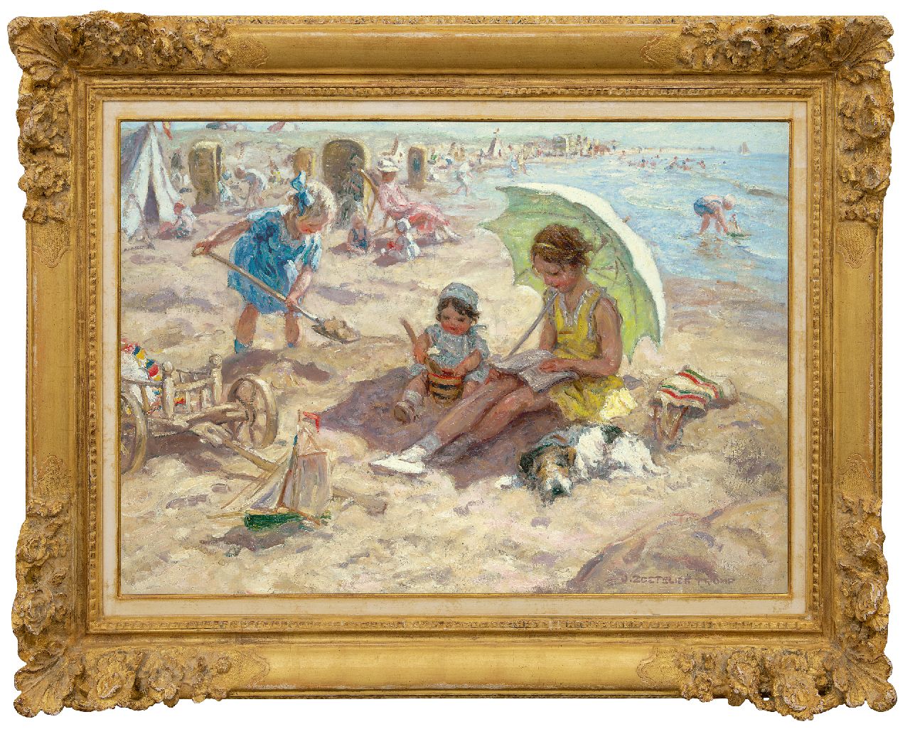 Zoetelief Tromp J. | Johannes 'Jan' Zoetelief Tromp | Schilderijen te koop aangeboden | Spelende kinderen op het strand van Katwijk, olieverf op doek 68,3 x 95,9 cm, gesigneerd rechtsonder en verso Zoetelief Tromp J. | Johannes 'Jan' Zoetelief Tromp | Schilderijen te koop aangeboden | Spelende kinderen op het strand van Katwijk, olieverf op doek 68,3 x 95,9 cm, gesigneerd rechtsonder en verso