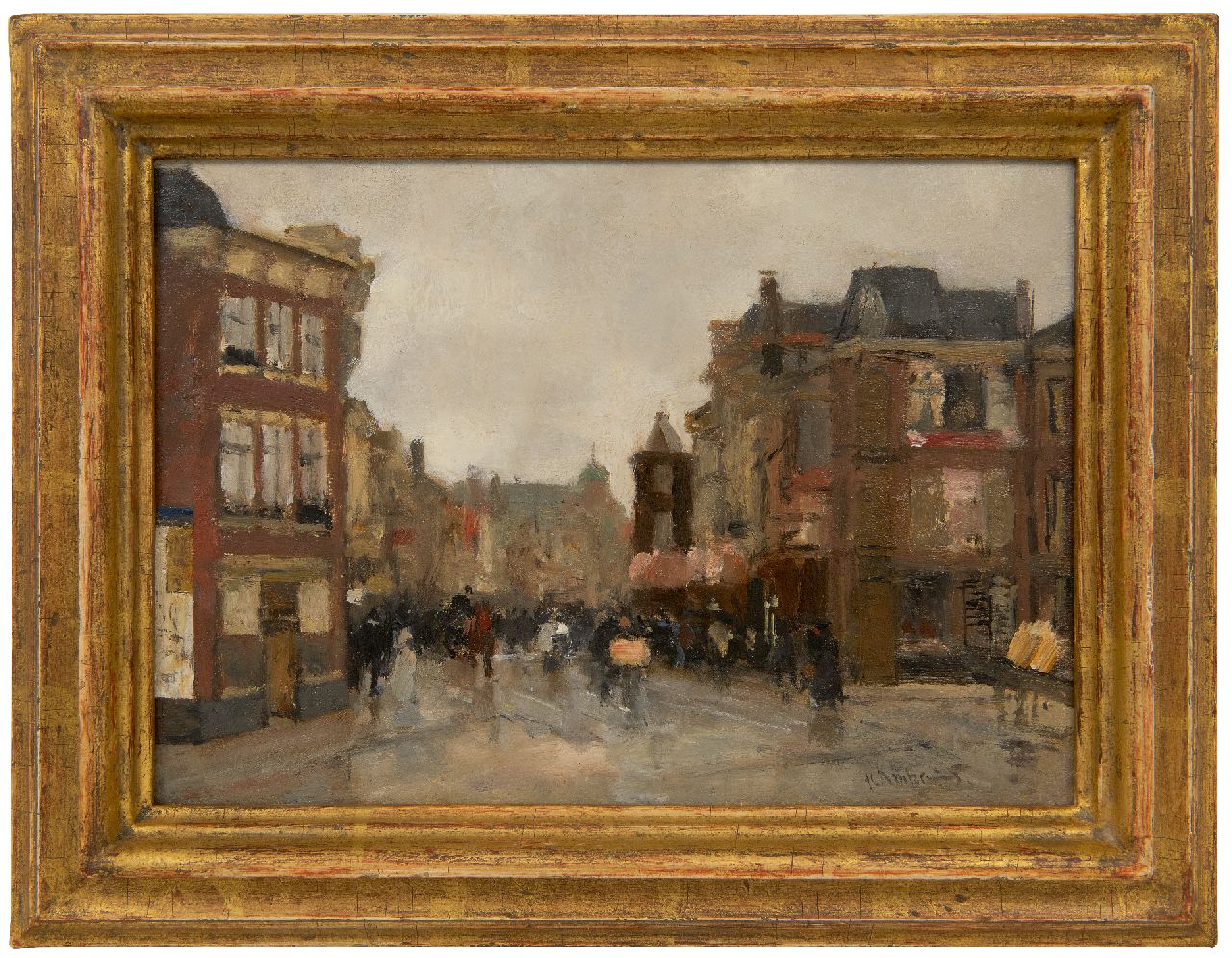 Arntzenius P.F.N.J.  | Pieter Florentius Nicolaas Jacobus 'Floris' Arntzenius, Gezicht op de Wagenstraat, Den Haag, olieverf op paneel 20,6 x 29,0 cm, gesigneerd rechtsonder