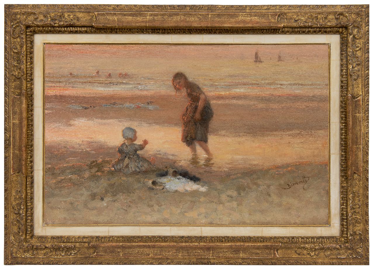 Blommers B.J. | Bernardus Johannes 'Bernard' Blommers | Schilderijen te koop aangeboden | Kinderen op het strand bij eb, olieverf op doek 45,2 x 71,1 cm, gesigneerd rechtsonder Blommers B.J. | Bernardus Johannes 'Bernard' Blommers | Schilderijen te koop aangeboden | Kinderen op het strand bij eb, olieverf op doek 45,2 x 71,1 cm, gesigneerd rechtsonder