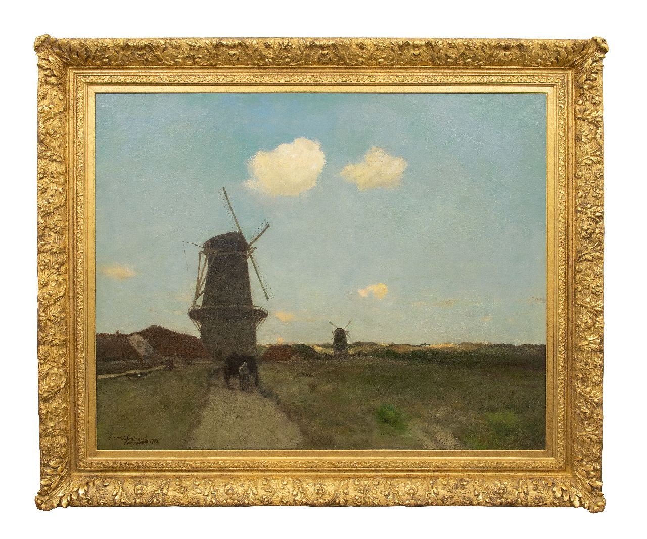 Weissenbruch H.J. | Hendrik Johannes 'J.H.' Weissenbruch | Schilderijen te koop aangeboden | Landschap met molens, olieverf op doek 103,0 x 128,8 cm, gesigneerd linksonder en gedateerd 1902 Weissenbruch H.J. | Hendrik Johannes 'J.H.' Weissenbruch | Schilderijen te koop aangeboden | Landschap met molens, olieverf op doek 103,0 x 128,8 cm, gesigneerd linksonder en gedateerd 1902