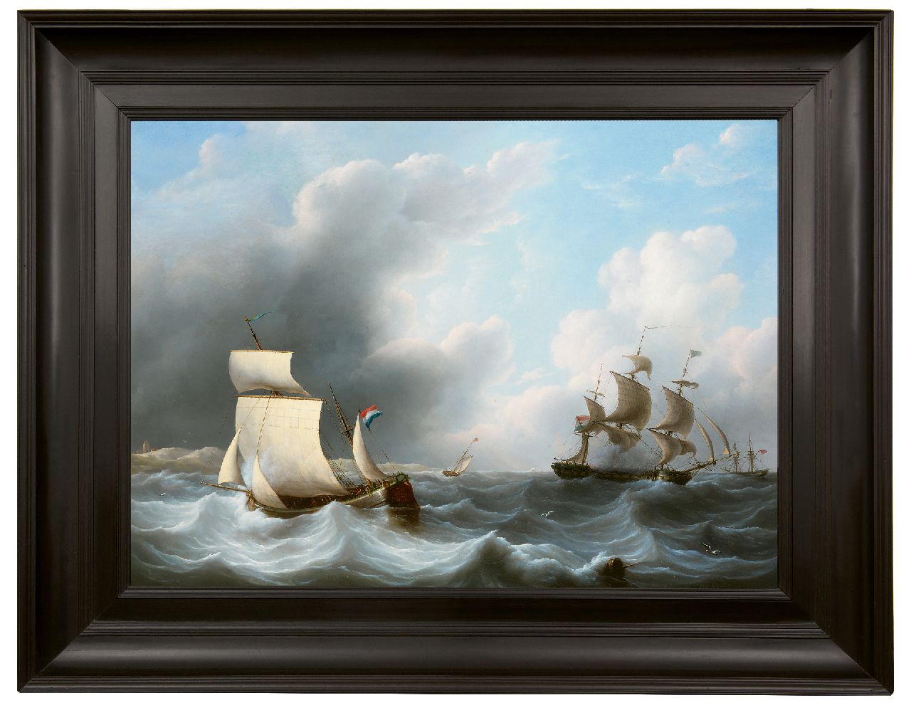 Schouman M. | Martinus Schouman | Schilderijen te koop aangeboden | Zeegezicht met kofschip en oorlogsfregat, olieverf op doek 72,0 x 98,5 cm, gesigneerd rechtsonder en te dateren ca. 1810-1820 Schouman M. | Martinus Schouman | Schilderijen te koop aangeboden | Zeegezicht met kofschip en oorlogsfregat, olieverf op doek 72,0 x 98,5 cm, gesigneerd rechtsonder en te dateren ca. 1810-1820