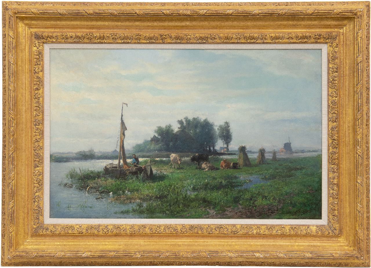 Mauve A.  | Anthonij 'Anton' Mauve, Boer met schuit bij een melkbocht, olieverf op doek 40,5 x 64,0 cm, gesigneerd rechtsonder en te dateren ca. 1870