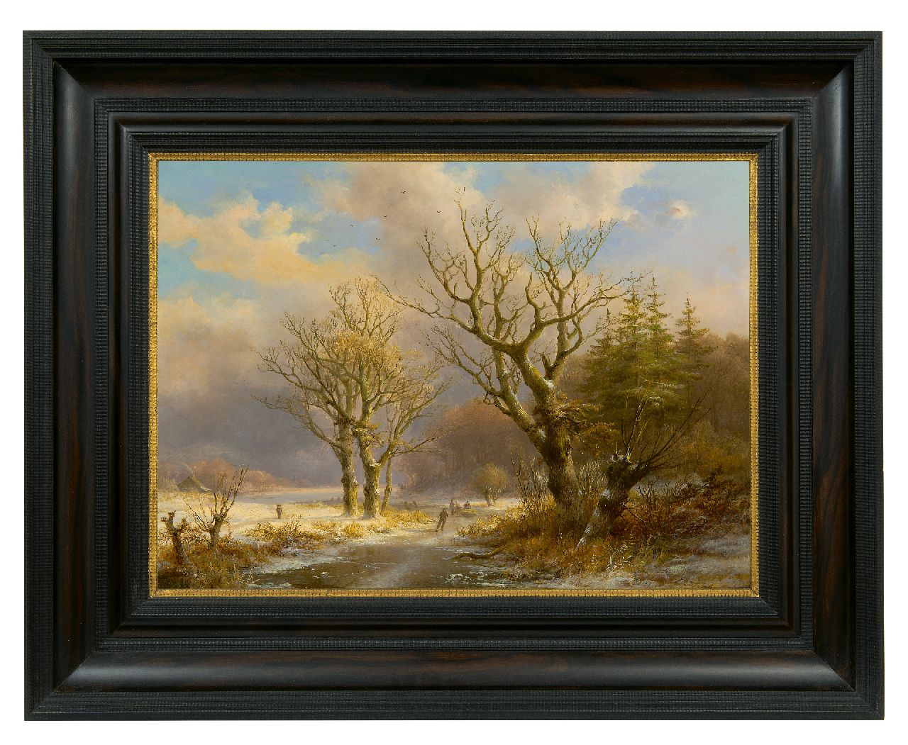 Klombeck J.B. | Johann Bernard Klombeck | Schilderijen te koop aangeboden | Boomrijk winterlandschap met schaatsers, olieverf op paneel 38,7 x 53,6 cm, gesigneerd rechtsonder Klombeck J.B. | Johann Bernard Klombeck | Schilderijen te koop aangeboden | Boomrijk winterlandschap met schaatsers, olieverf op paneel 38,7 x 53,6 cm, gesigneerd rechtsonder