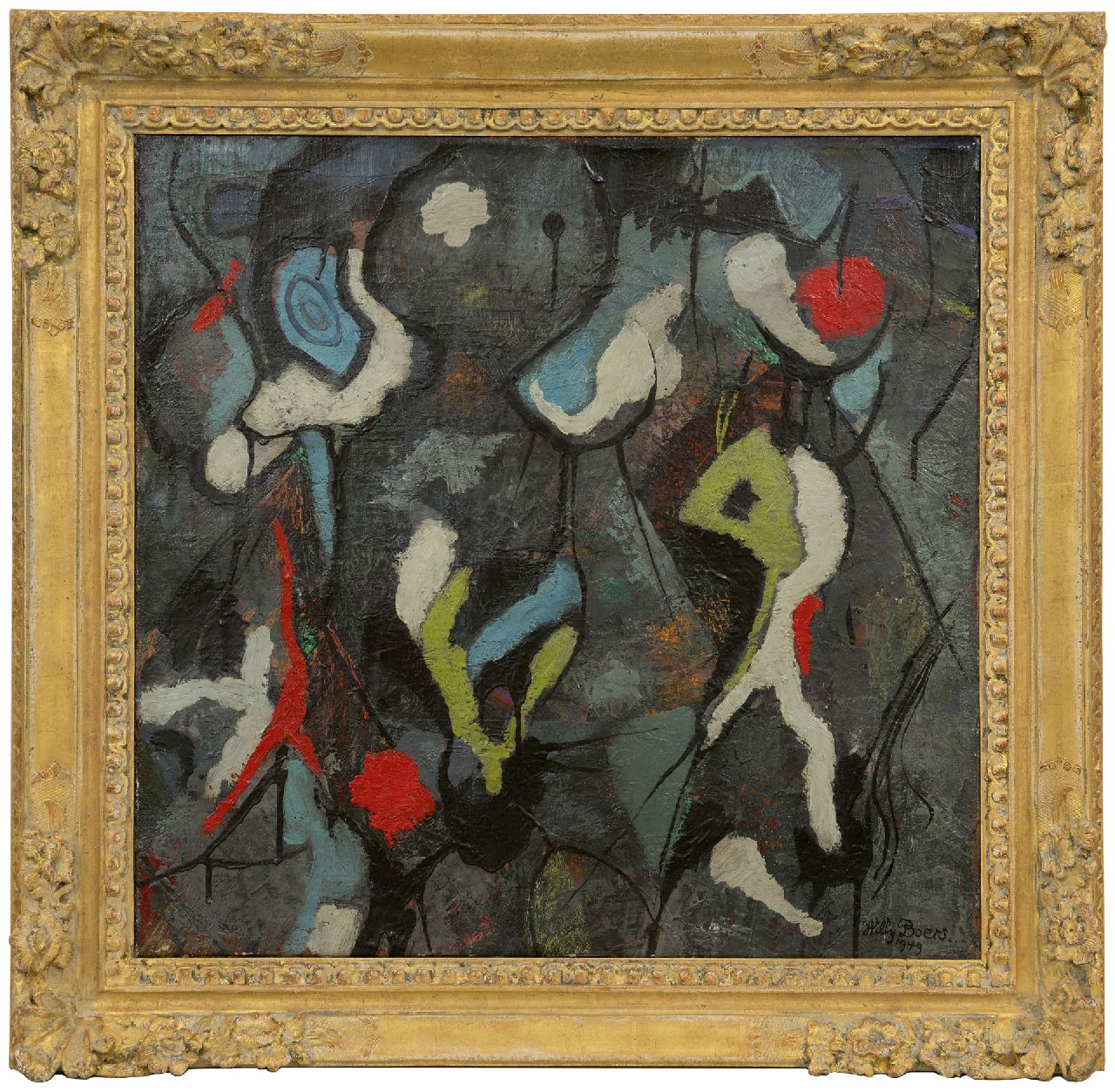 Boers W.H.F.  | 'Willy' Herman Friederich Boers, Verbeeldende activiteit, olieverf op doek 60,0 x 58,0 cm, gesigneerd rechtsonder en gedateerd 1949