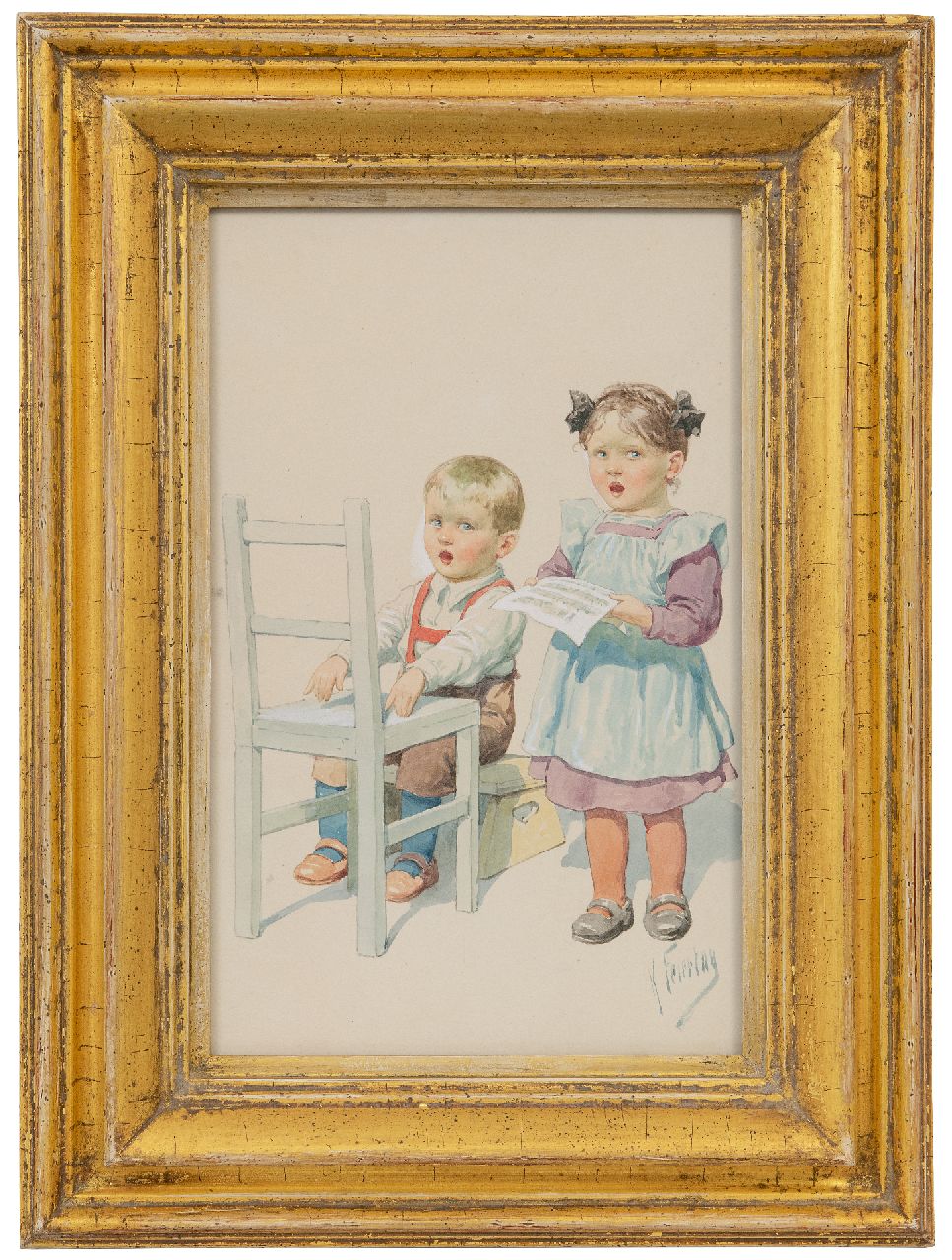 Feiertag K. | Karl Feiertag | Aquarellen en tekeningen te koop aangeboden | Het duet, aquarel op papier 27,8 x 17,8 cm, gesigneerd rechtsonder Feiertag K. | Karl Feiertag | Aquarellen en tekeningen te koop aangeboden | Het duet, aquarel op papier 27,8 x 17,8 cm, gesigneerd rechtsonder