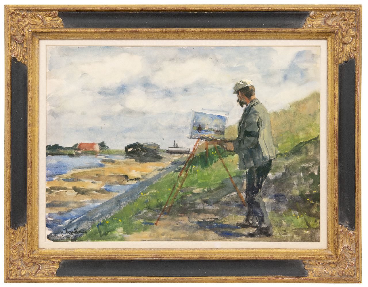 Arntzenius P.F.N.J.  | Pieter Florentius Nicolaas Jacobus 'Floris' Arntzenius | Aquarellen en tekeningen te koop aangeboden | De schilder Carl August Breitenstein aan het werk, aquarel en gouache op papier 35,7 x 49,8 cm, gesigneerd linksonder