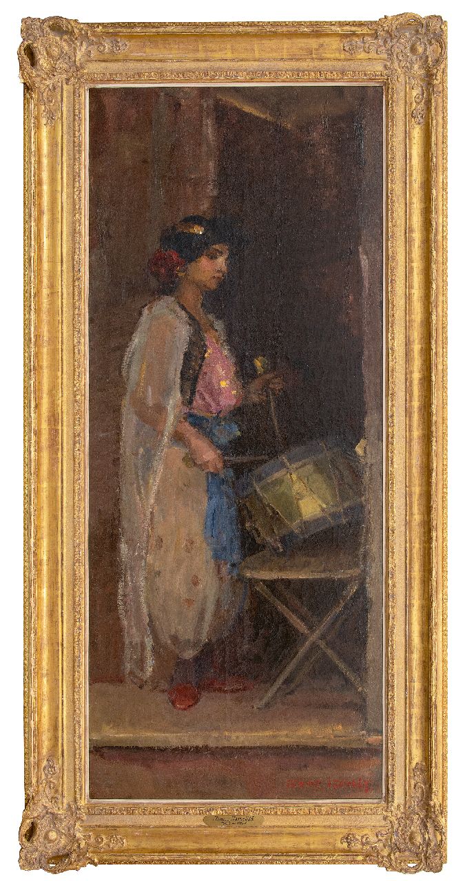 Israels I.L. | 'Isaac' Lazarus Israels, Trommelslaagster, olieverf op doek 181,0 x 75,0 cm, gesigneerd rechtsonder en te dateren ca. 1909 Israels I.L. | 'Isaac' Lazarus Israels, Trommelslaagster, olieverf op doek 181,0 x 75,0 cm, gesigneerd rechtsonder en te dateren ca. 1909
