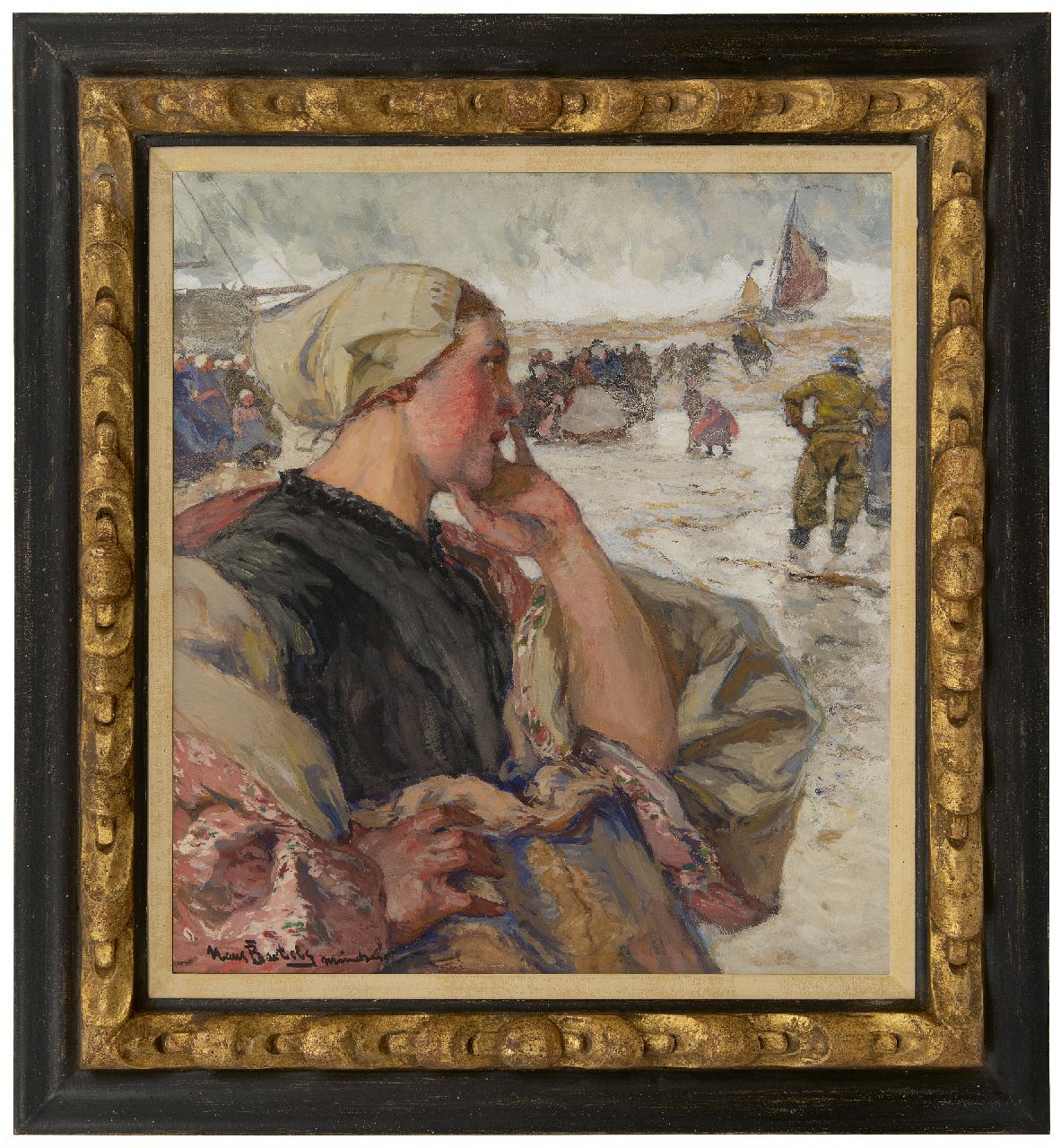 Bartels H. von | Hans von Bartels | Aquarellen en tekeningen te koop aangeboden | Terugkeer van de vissersvloot, gouache op papier op doek 60,2 x 54,0 cm, gesigneerd linksonder