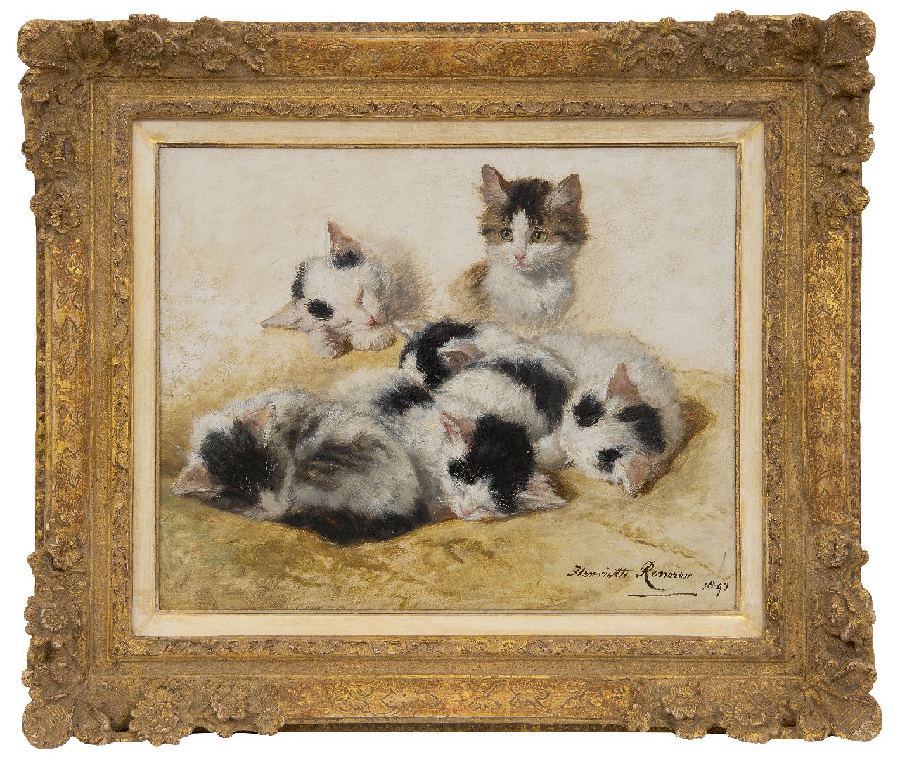 Ronner-Knip H. | Henriette Ronner-Knip, Jonge katjes, olieverf op paneel 32,2 x 40,3 cm, gesigneerd rechtsonder en gedateerd 1892 Ronner-Knip H. | Henriette Ronner-Knip, Jonge katjes, olieverf op paneel 32,2 x 40,3 cm, gesigneerd rechtsonder en gedateerd 1892