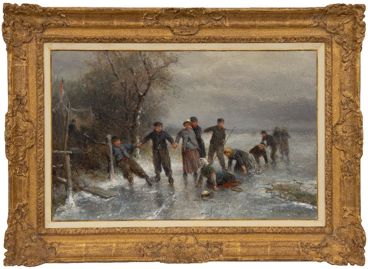 Kate J.M.H. ten | Johan 'Mari' Henri ten Kate | Schilderijen te koop aangeboden | Een valpartij op het ijs, olieverf op doek 41,0 x 63,9 cm, gesigneerd rechtsonder Kate J.M.H. ten | Johan 'Mari' Henri ten Kate | Schilderijen te koop aangeboden | Een valpartij op het ijs, olieverf op doek 41,0 x 63,9 cm, gesigneerd rechtsonder