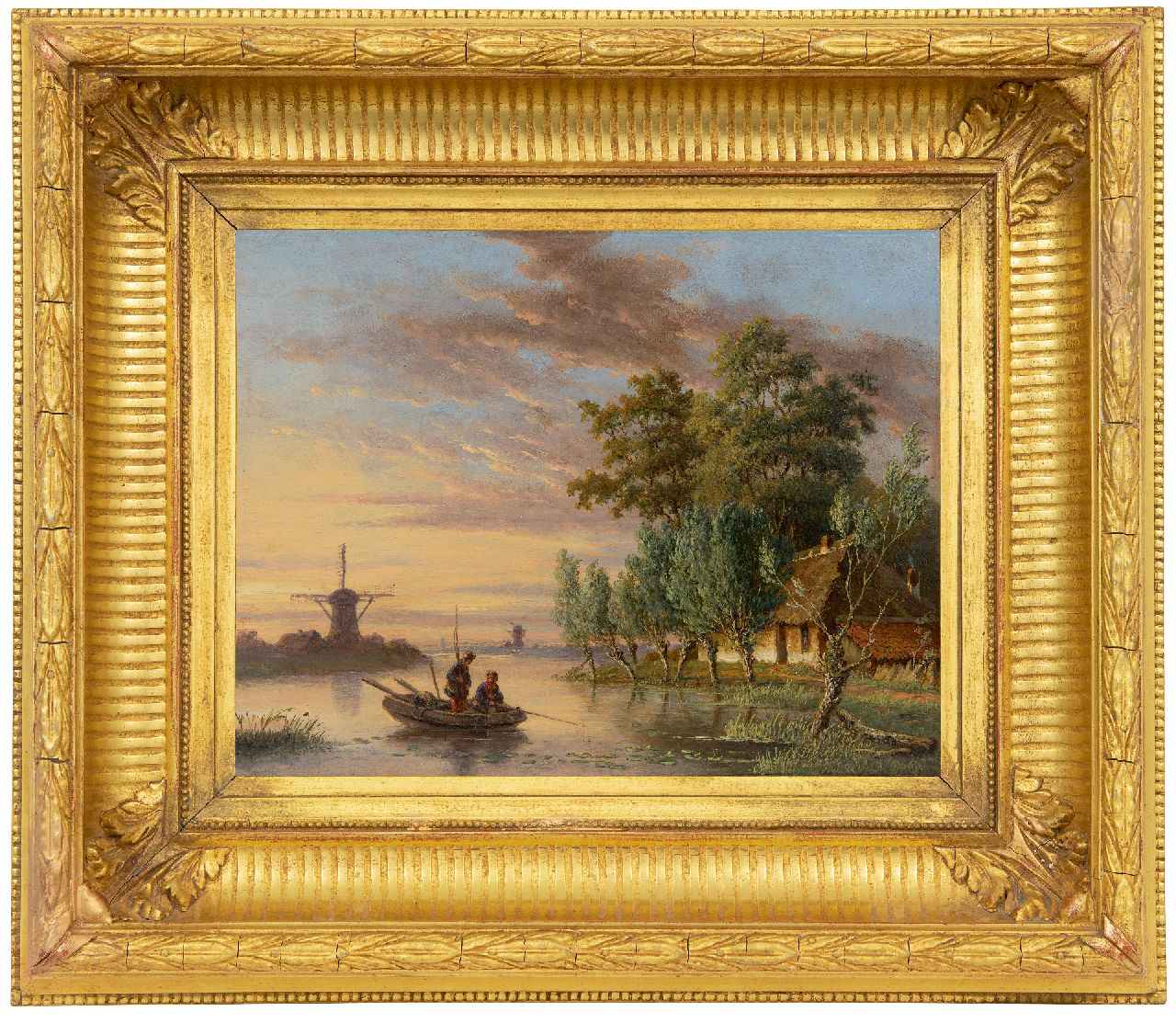 Meijier A.A. de | Anthony Andreas de Meijier | Schilderijen te koop aangeboden | Rivierlandschap met vissers, bij zonsondergang, olieverf op paneel 22,6 x 30,0 cm, gesigneerd rechtsonder Meijier A.A. de | Anthony Andreas de Meijier | Schilderijen te koop aangeboden | Rivierlandschap met vissers, bij zonsondergang, olieverf op paneel 22,6 x 30,0 cm, gesigneerd rechtsonder