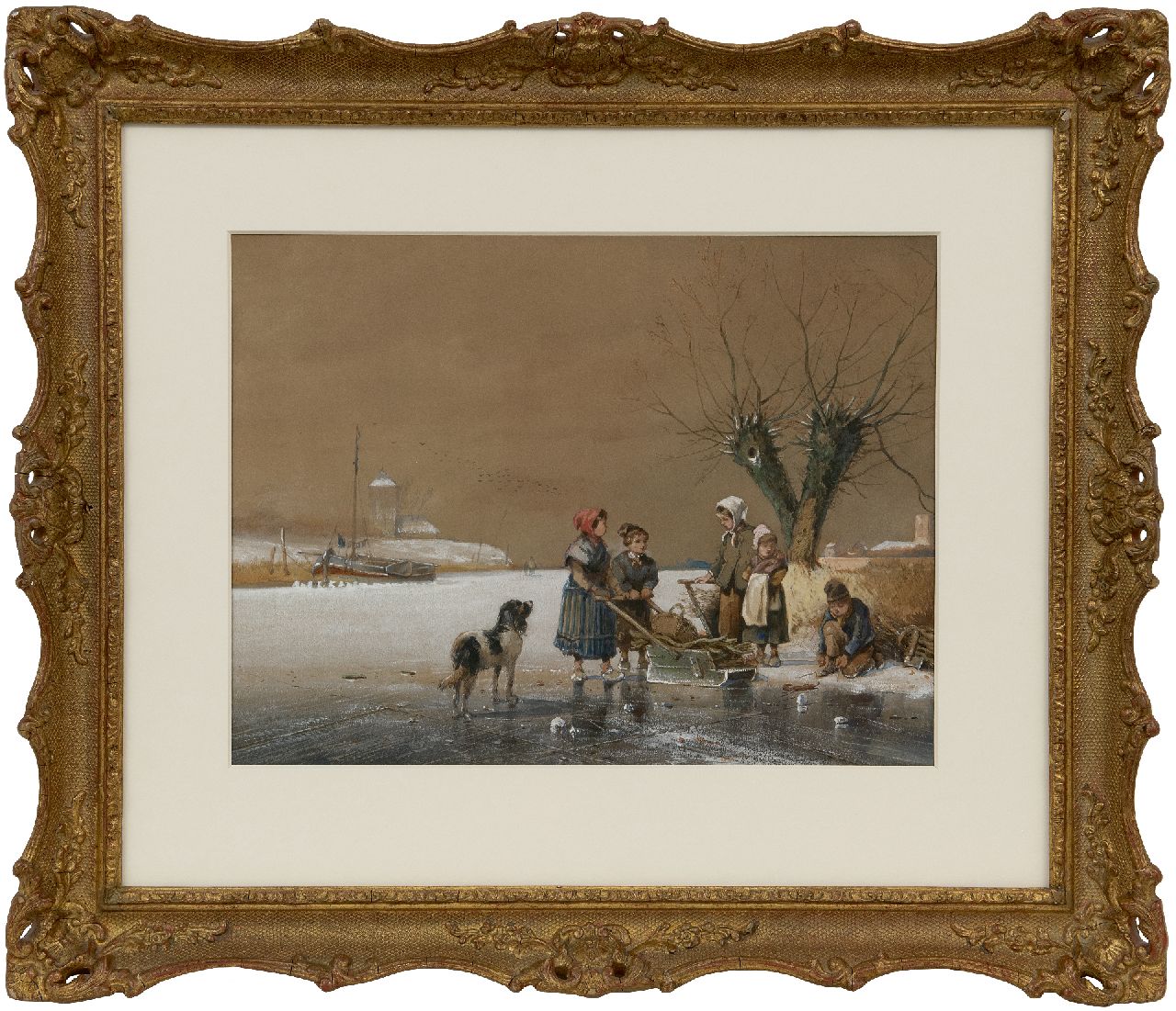Smits J.G. | Jan Gerard Smits, Kinderen op het ijs, aquarel en gouache op papier 26,5 x 35,5 cm Smits J.G. | Jan Gerard Smits, Kinderen op het ijs, aquarel en gouache op papier 26,5 x 35,5 cm