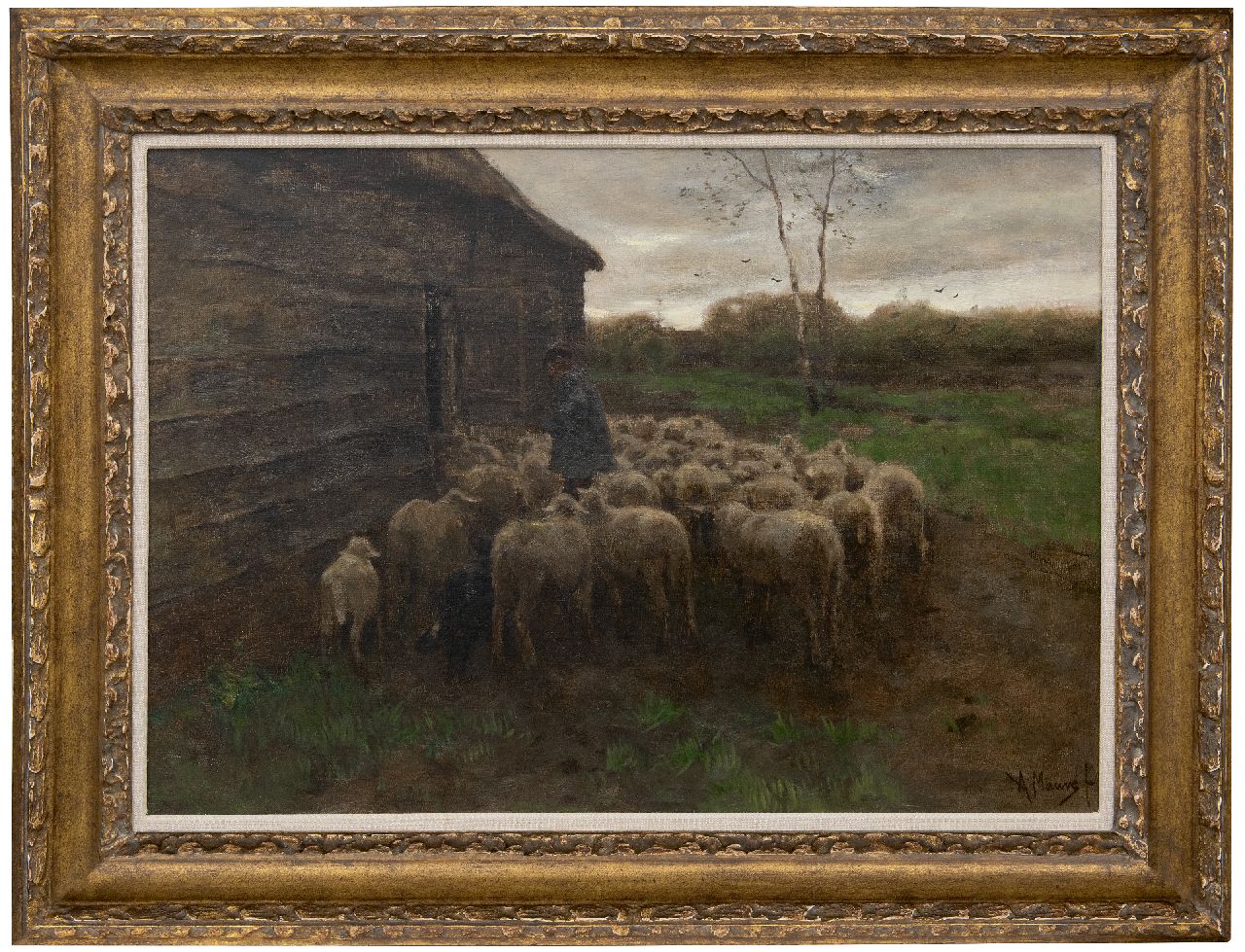 Mauve A. | Anthonij 'Anton' Mauve, Het voeren van de schapen, olieverf op doek 55,5 x 80,7 cm, gesigneerd rechtsonder Mauve A. | Anthonij 'Anton' Mauve, Het voeren van de schapen, olieverf op doek 55,5 x 80,7 cm, gesigneerd rechtsonder
