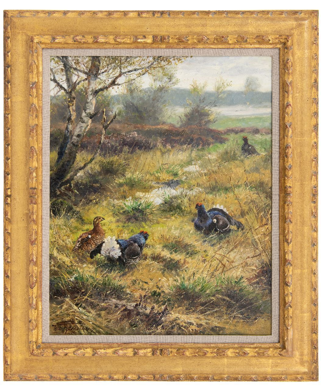 Buddenberg W.H.F.  | 'Wilhelm' Hermann Friedrich Buddenberg | Schilderijen te koop aangeboden | Korhoenders op de hei, olieverf op doek 50,1 x 40,0 cm, gesigneerd linksonder