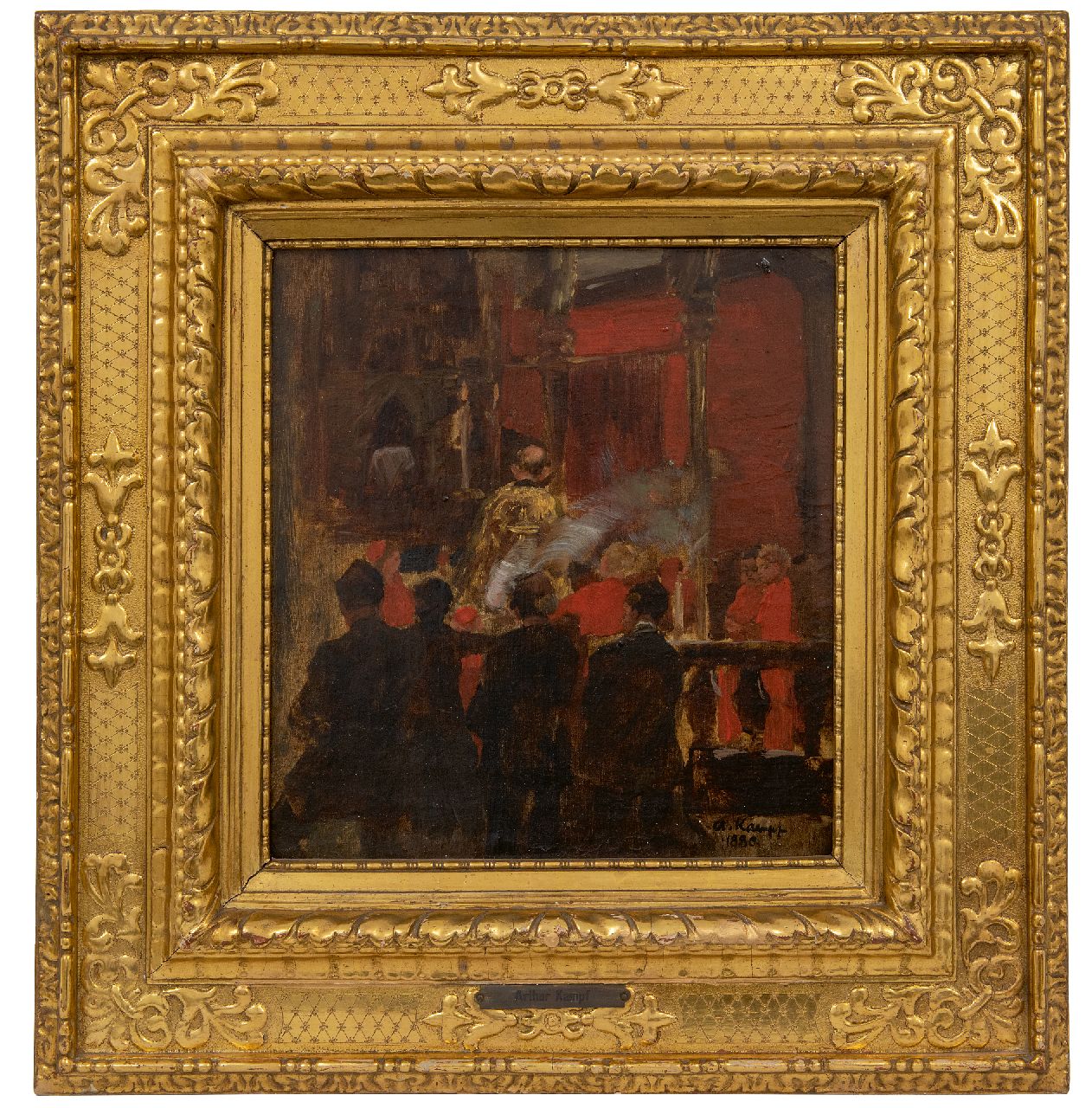Kampf E.P.A. | Egbert Paul 'Arthur' Kampf | Schilderijen te koop aangeboden | Bij het koor, olieverf op doek 31,9 x 30,2 cm, gesigneerd rechtsonder en gedateerd 1880 Kampf E.P.A. | Egbert Paul 'Arthur' Kampf | Schilderijen te koop aangeboden | Bij het koor, olieverf op doek 31,9 x 30,2 cm, gesigneerd rechtsonder en gedateerd 1880