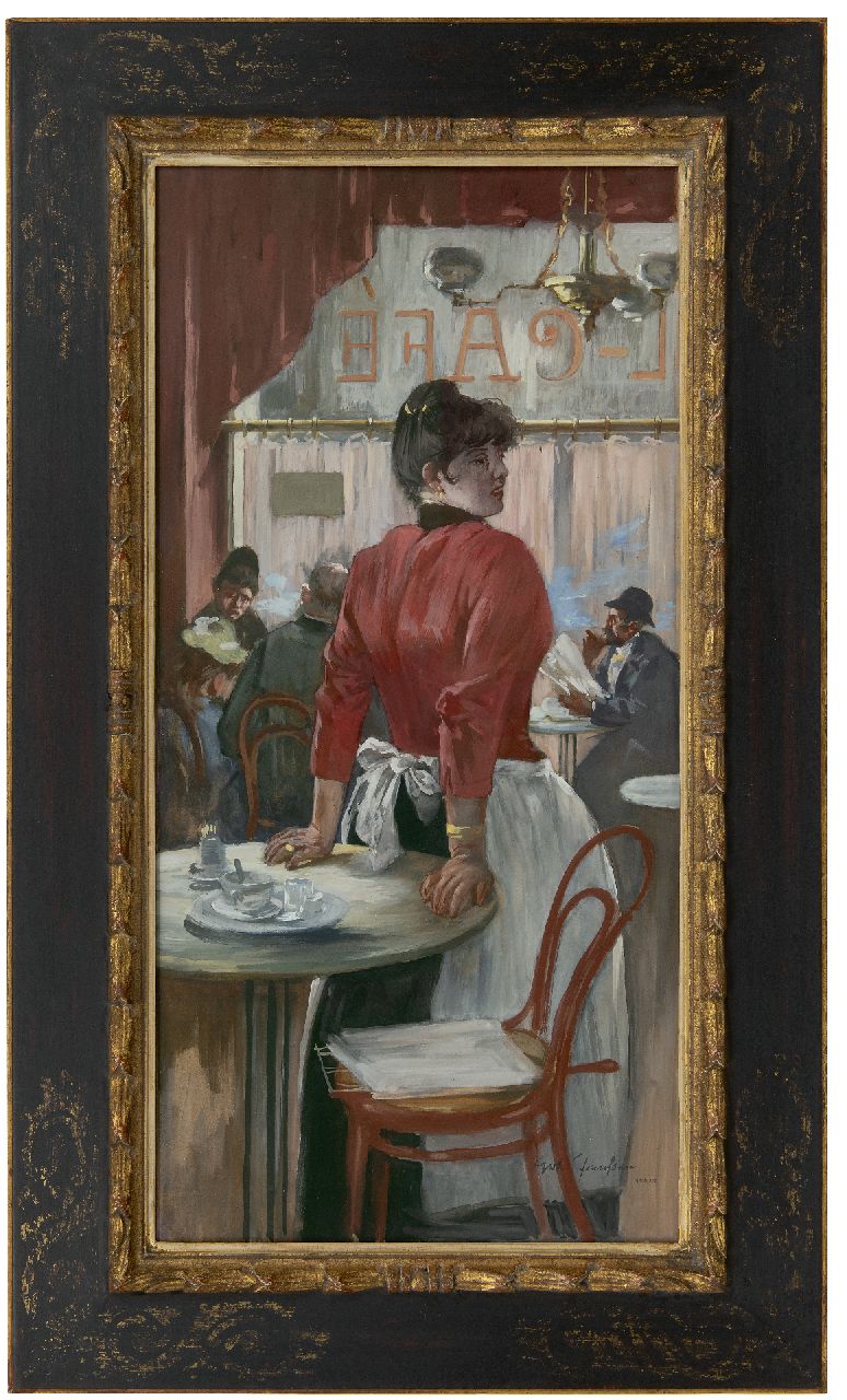 Janssen G. | Gerhard Janssen | Aquarellen en tekeningen te koop aangeboden | In het café, gouache op board 74,4 x 36,5 cm, te dateren ca. 1887-1888 Janssen G. | Gerhard Janssen | Aquarellen en tekeningen te koop aangeboden | In het café, gouache op board 74,4 x 36,5 cm, te dateren ca. 1887-1888