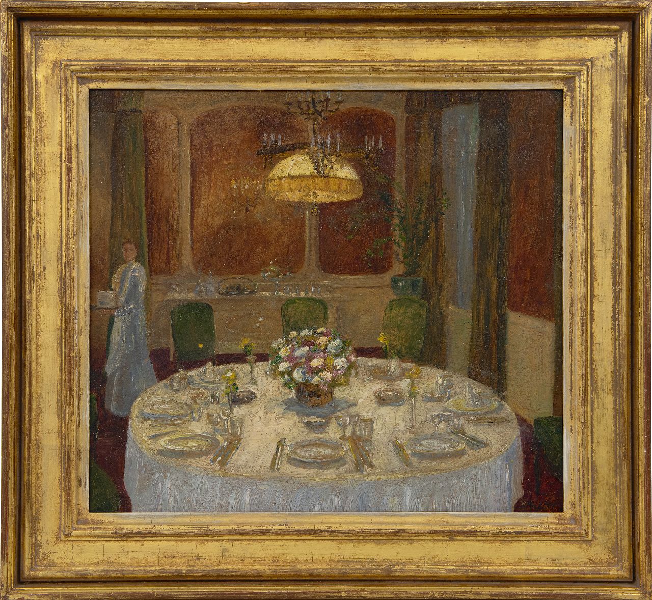 Duitse School (2e helft 19e eeuw) | Duitse School (2e helft 19e eeuw) | Schilderijen te koop aangeboden | Vrouw bij een feestelijk gedekte tafel, olieverf op board 36,0 x 38,5 cm, gesigneerd rechtsonder (onduidelijk) Duitse School (2e helft 19e eeuw) | Duitse School (2e helft 19e eeuw) | Schilderijen te koop aangeboden | Vrouw bij een feestelijk gedekte tafel, olieverf op board 36,0 x 38,5 cm, gesigneerd rechtsonder (onduidelijk)