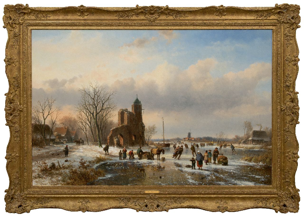 Vester W. | Willem Vester, Schaatsers op het ijs bij een kasteelruïne, olieverf op doek 82,1 x 124,8 cm, gesigneerd linksonder Vester W. | Willem Vester, Schaatsers op het ijs bij een kasteelruïne, olieverf op doek 82,1 x 124,8 cm, gesigneerd linksonder