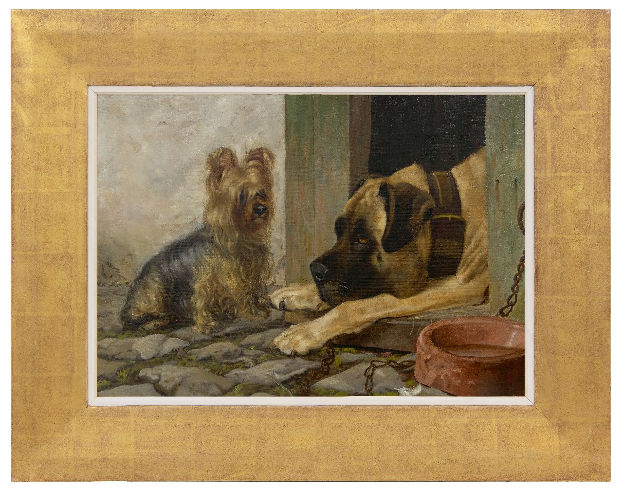 Engelse School, tweede helft 19e eeuw   | Engelse School, tweede helft 19e eeuw | Schilderijen te koop aangeboden | 'Hero Worship' (onder de honden), olieverf op doek 40,6 x 55,8 cm, gesigneerd rechtsonder met monogram