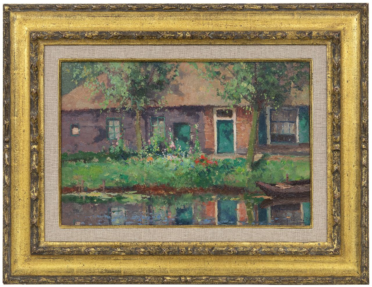 Schagen G.F. van | Gerbrand Frederik van Schagen, Boerderij aan het water, olieverf op doek 28,7 x 42,9 cm, gesigneerd rechtsonder en gedateerd '25 Schagen G.F. van | Gerbrand Frederik van Schagen, Boerderij aan het water, olieverf op doek 28,7 x 42,9 cm, gesigneerd rechtsonder en gedateerd '25