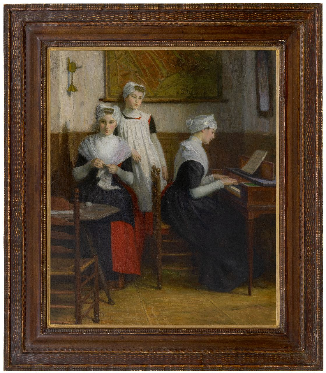 Waay N. van der | Nicolaas van der Waay, Drie Amsterdamse weesmeisjes, olieverf op doek 71,5 x 60,3 cm, gesigneerd rechts van het midden Waay N. van der | Nicolaas van der Waay, Drie Amsterdamse weesmeisjes, olieverf op doek 71,5 x 60,3 cm, gesigneerd rechts van het midden