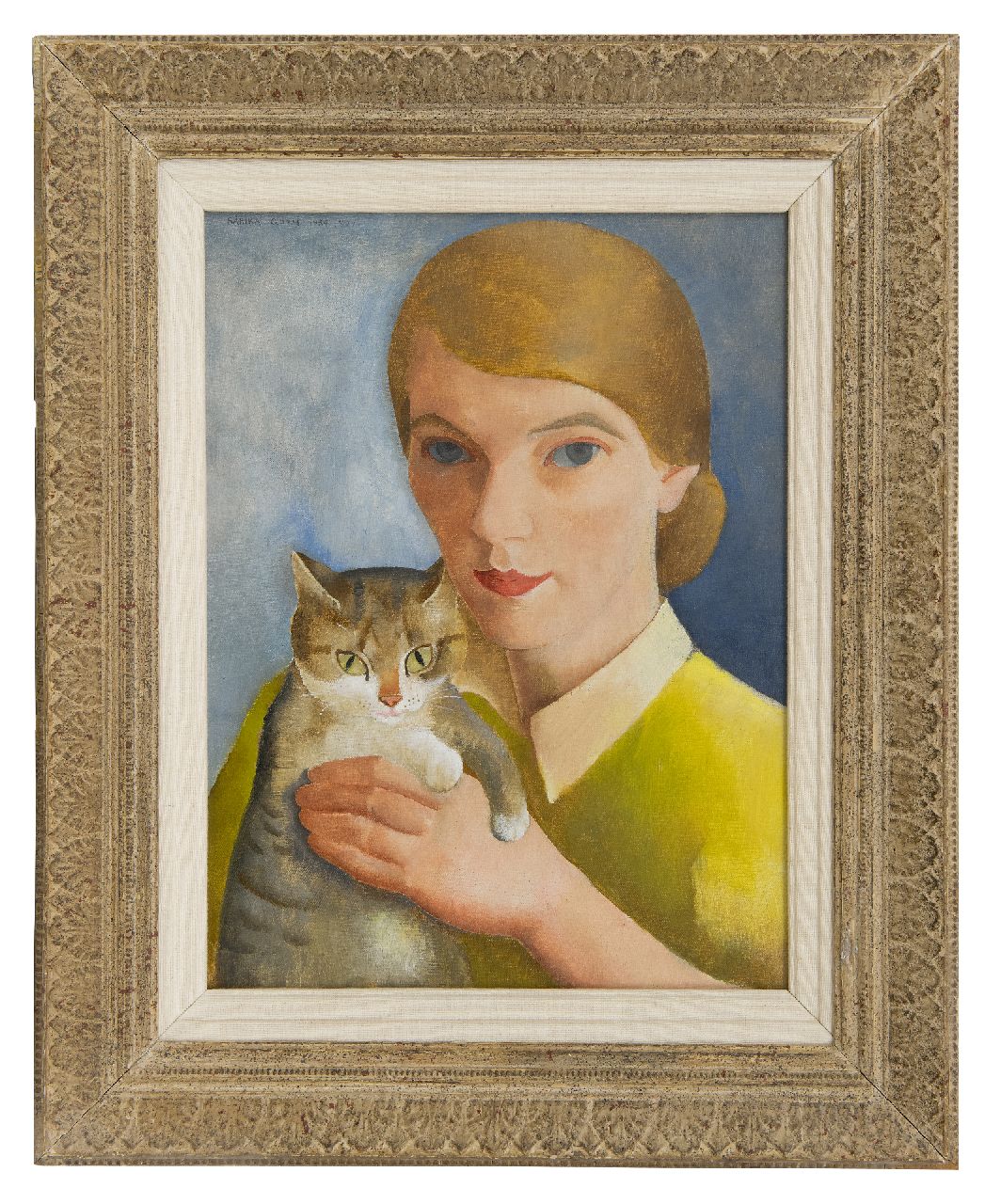 Góth C. | Charlotte 'Sarika' Góth, Zelfportret met poes, olieverf op doek 40,0 x 30,2 cm, gesigneerd linksboven en gedateerd nov. 1934 Góth C. | Charlotte 'Sarika' Góth, Zelfportret met poes, olieverf op doek 40,0 x 30,2 cm, gesigneerd linksboven en gedateerd nov. 1934