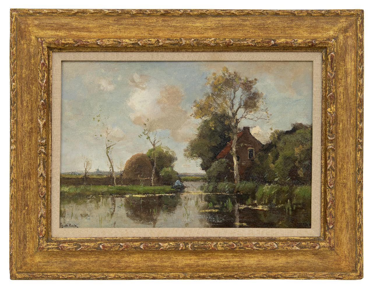 Bock T.E.A. de | Théophile Emile Achille de Bock | Schilderijen te koop aangeboden | Visser in een polderlandschap, olieverf op paneel 27,4 x 41,0 cm, gesigneerd linksonder