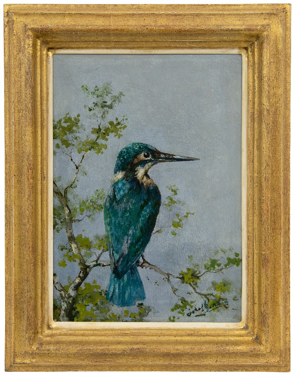 Gindra H.J.  | Hubert Joseph 'Jozef' Gindra, IJsvogel op een tak, olieverf op paneel 28,5 x 20,1 cm, gesigneerd rechtsonder