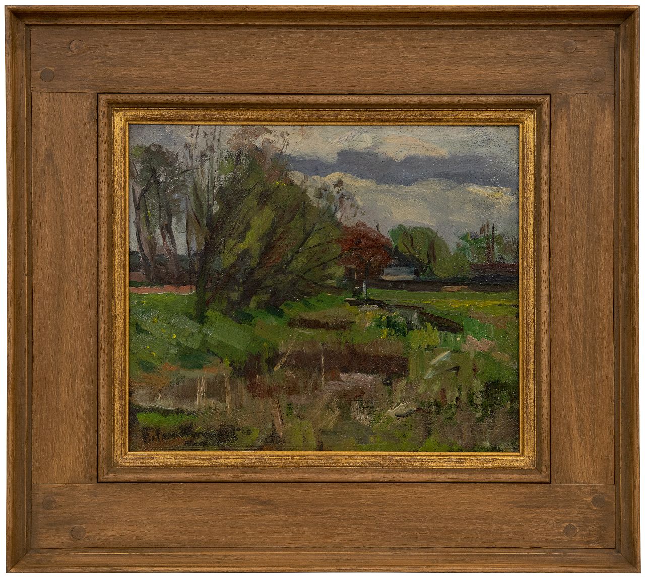 Wijngaerdt P.T. van | Petrus Theodorus 'Piet' van Wijngaerdt | Schilderijen te koop aangeboden | Landschap bij Amstelveen, olieverf op paneel 30,2 x 36,0 cm, gesigneerd linksonder en gedateerd '03