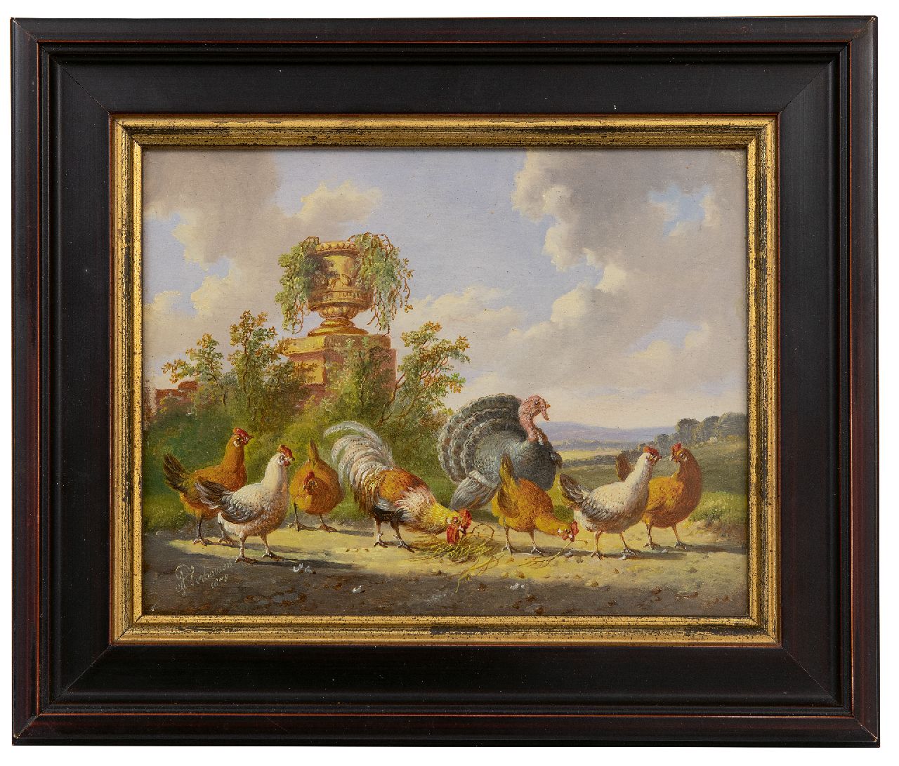 Verhoesen A. | Albertus Verhoesen | Schilderijen te koop aangeboden | Pluimvee in een weids landschap, olieverf op paneel 14,3 x 18,6 cm, gesigneerd linksonder en gedateerd 1878 Verhoesen A. | Albertus Verhoesen | Schilderijen te koop aangeboden | Pluimvee in een weids landschap, olieverf op paneel 14,3 x 18,6 cm, gesigneerd linksonder en gedateerd 1878