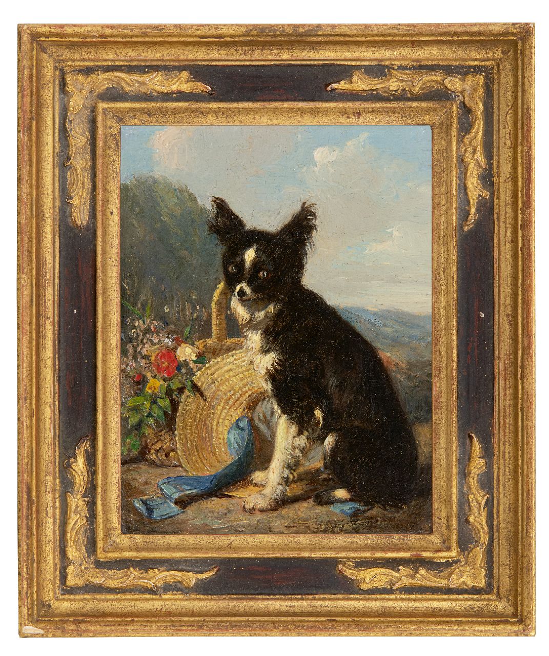 Ronner-Knip H.  | Henriette Ronner-Knip, Een trouwe bewaker, olieverf op paneel 13,8 x 10,5 cm, gesigneerd rechtsonder onduidelijk