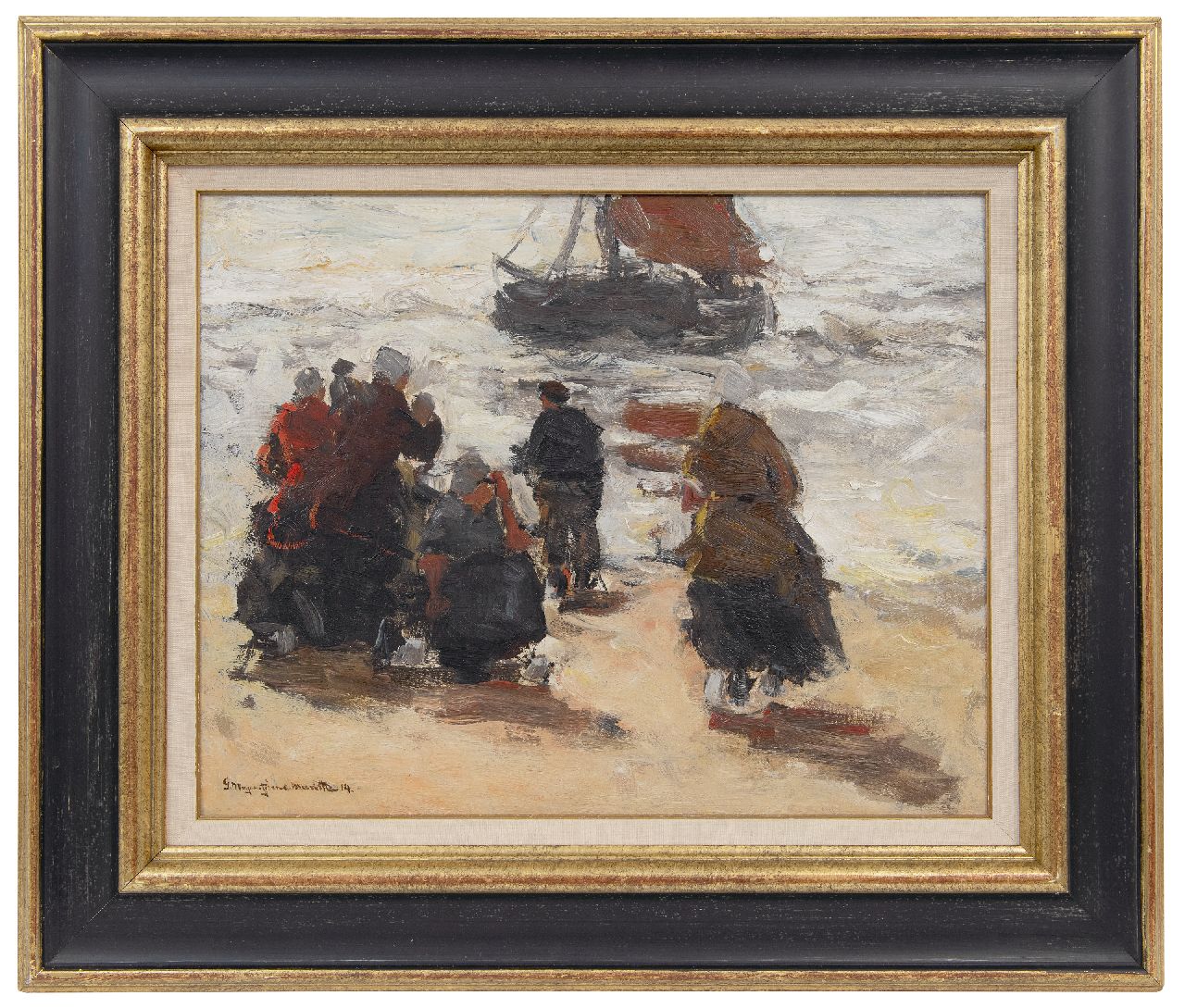 Munthe G.A.L. | Gerhard Arij Ludwig 'Morgenstjerne' Munthe | Schilderijen te koop aangeboden | De aankomst van de bomschuit, olieverf op doek op paneel 40,1 x 51,1 cm, gesigneerd linksonder en gedateerd '14 Munthe G.A.L. | Gerhard Arij Ludwig 'Morgenstjerne' Munthe | Schilderijen te koop aangeboden | De aankomst van de bomschuit, olieverf op doek op paneel 40,1 x 51,1 cm, gesigneerd linksonder en gedateerd '14