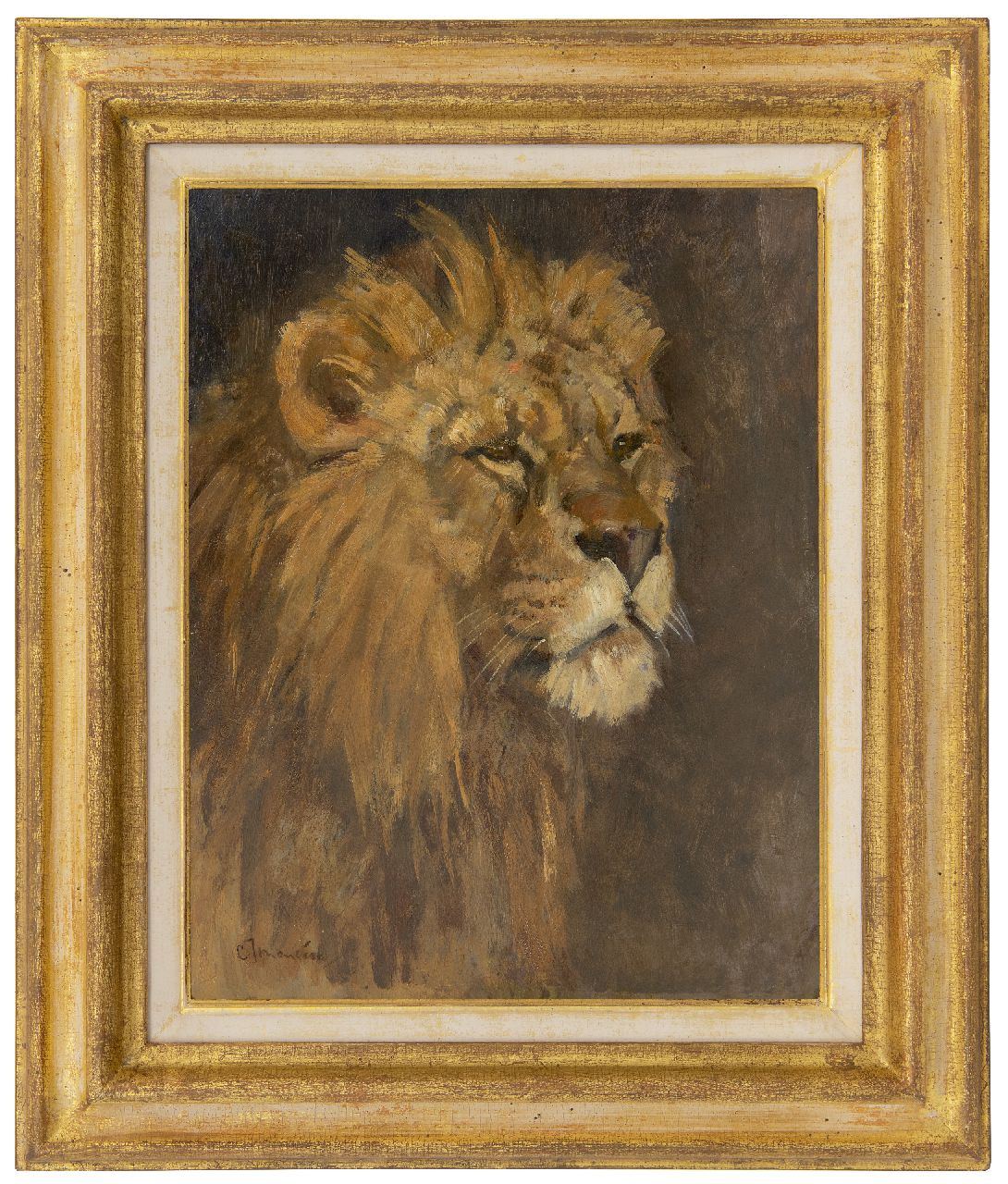 Mension C.J. | Cornelis Jan Mension, Leeuwenkop, olieverf op paneel 35,8 x 27,3 cm, gesigneerd linksonder Mension C.J. | Cornelis Jan Mension, Leeuwenkop, olieverf op paneel 35,8 x 27,3 cm, gesigneerd linksonder