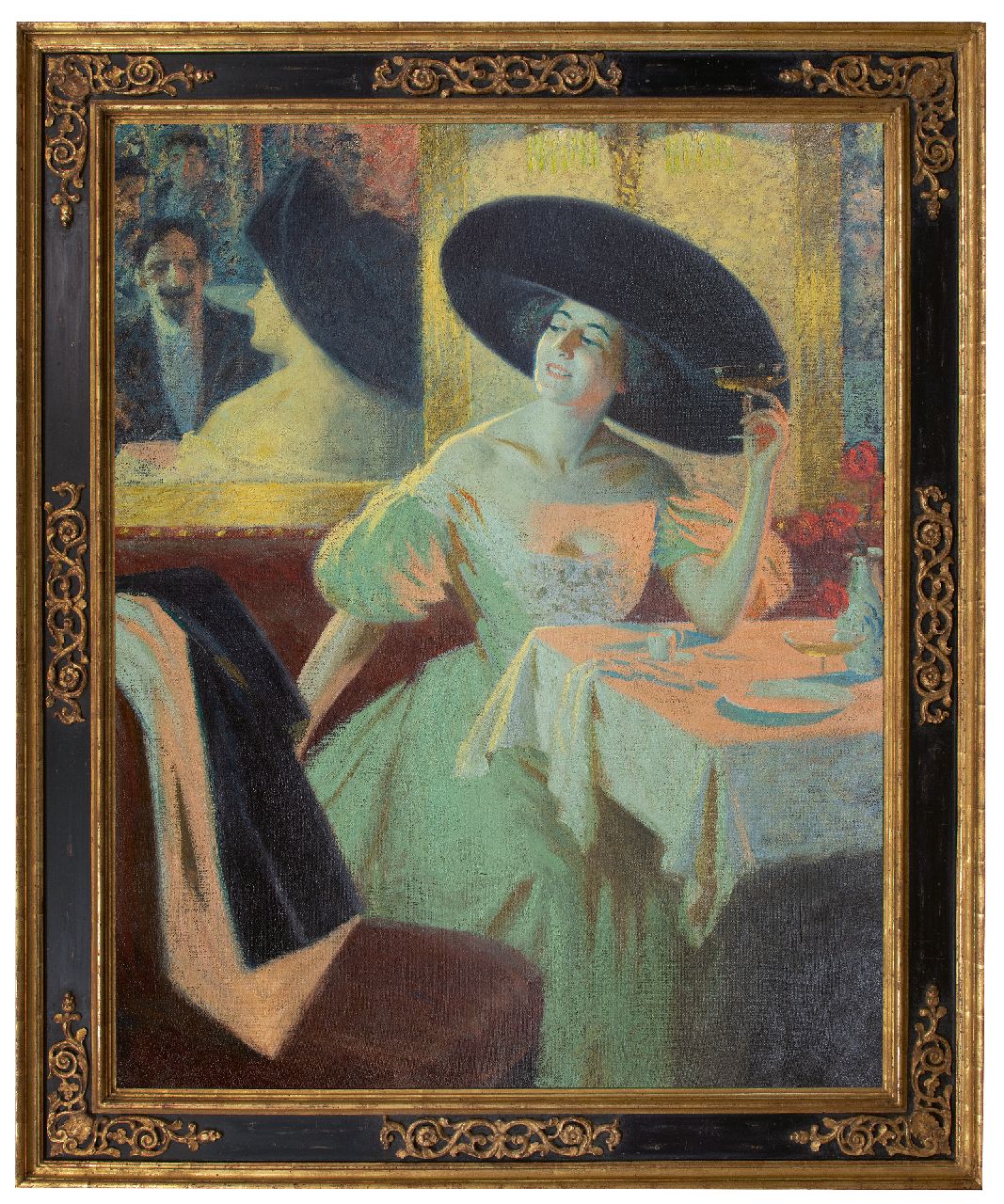 Reynolds W.J.  | 'Wellington' Jarard Reynolds, Au Café Parisienne, olieverf op doek 142,5 x 112,5 cm, gesigneerd verso