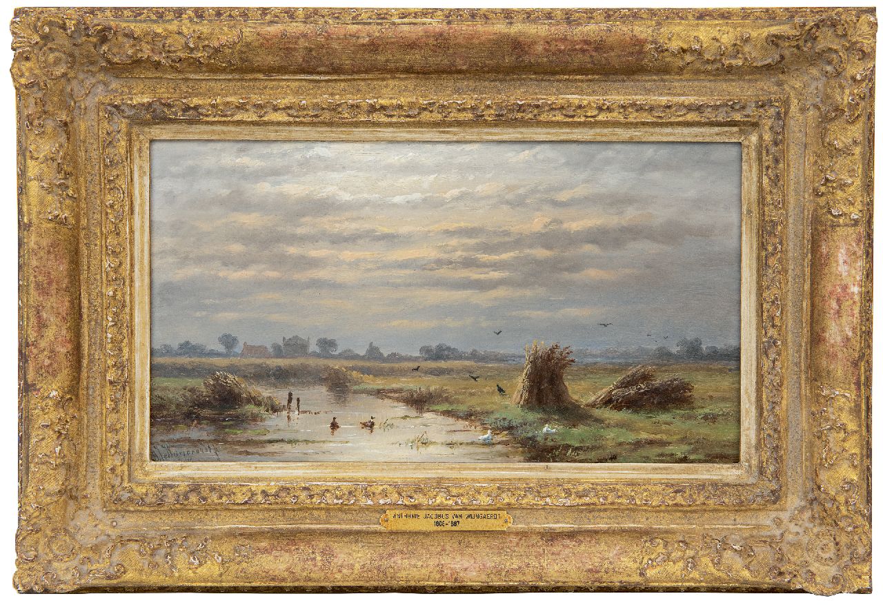 Wijngaerdt A.J. van | Anthonie Jacobus van Wijngaerdt, Polderlandschap, olieverf op paneel 16,4 x 29,1 cm, gesigneerd linksonder Wijngaerdt A.J. van | Anthonie Jacobus van Wijngaerdt, Polderlandschap, olieverf op paneel 16,4 x 29,1 cm, gesigneerd linksonder