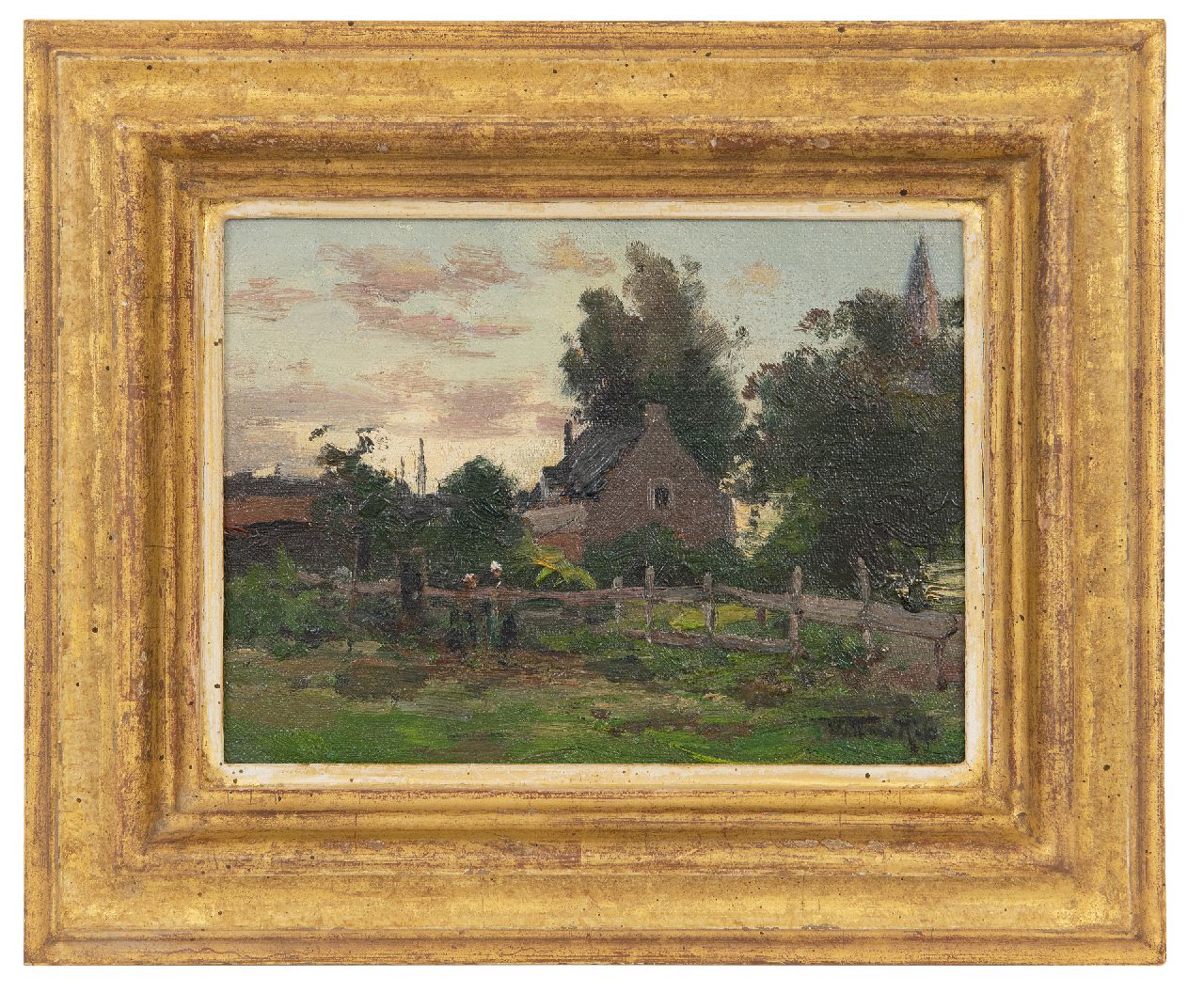 Rip W.C. | 'Willem' Cornelis Rip | Schilderijen te koop aangeboden | Avondstond bij Hillesluis, olieverf op doek op paneel 14,4 x 19,3 cm, gesigneerd rechtsonder Rip W.C. | 'Willem' Cornelis Rip | Schilderijen te koop aangeboden | Avondstond bij Hillesluis, olieverf op doek op paneel 14,4 x 19,3 cm, gesigneerd rechtsonder