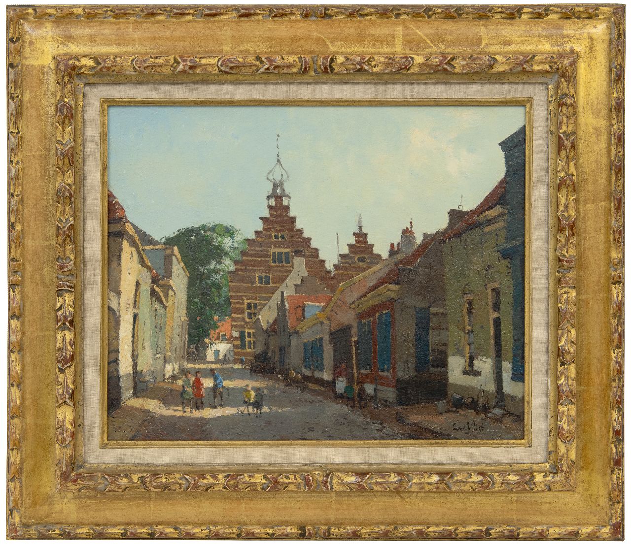 Vlist L. van der | Leendert van der Vlist, Spelende kinderen in een straatje te Naarden, olieverf op doek 28,5 x 35,5 cm, gesigneerd rechtsonder