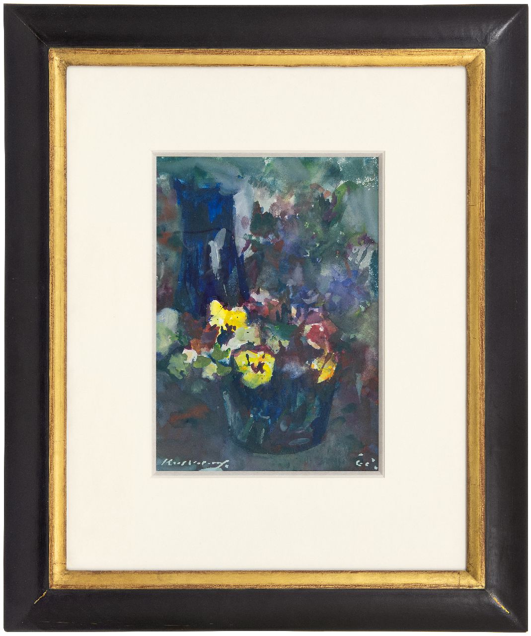 Verwey K.  | Kees Verwey | Aquarellen en tekeningen te koop aangeboden | Viooltjes in een pot, aquarel op papier 32,1 x 23,1 cm, gesigneerd linksonder en te dateren ca. '68