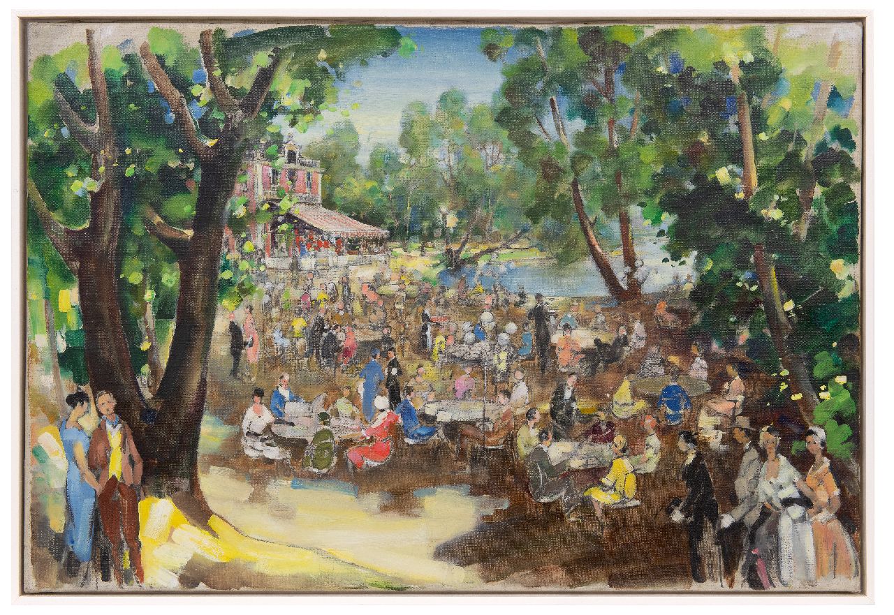 Kruizinga D.  | Dirk Kruizinga | Schilderijen te koop aangeboden | Terras in een park, olieverf op doek 60,0 x 89,9 cm