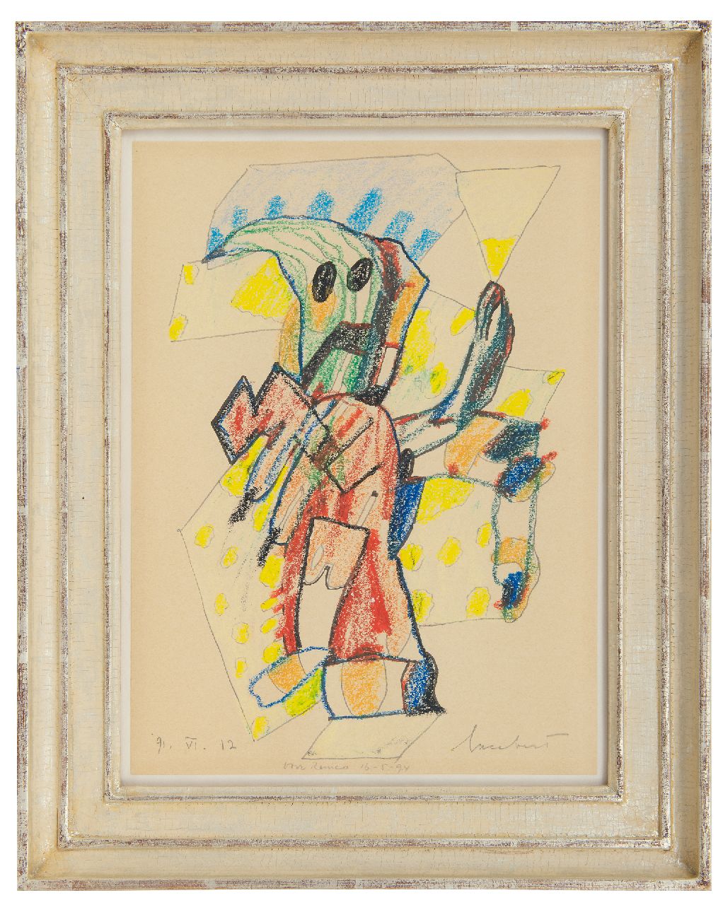 Lucebert (Lubertus Jacobus Swaanswijk)   | Lucebert (Lubertus Jacobus Swaanswijk) |  te koop aangeboden | Zonder titel, potlood, inkt en waskrijt op papier 32,2 x 23,7 cm, gesigneerd rechtsonder en gedateerd 91.VI.12